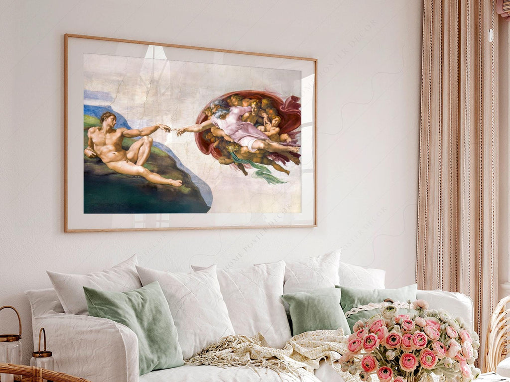 Michelangelo Creation of Adam Print – Renaissance Masterpiece Wall Art