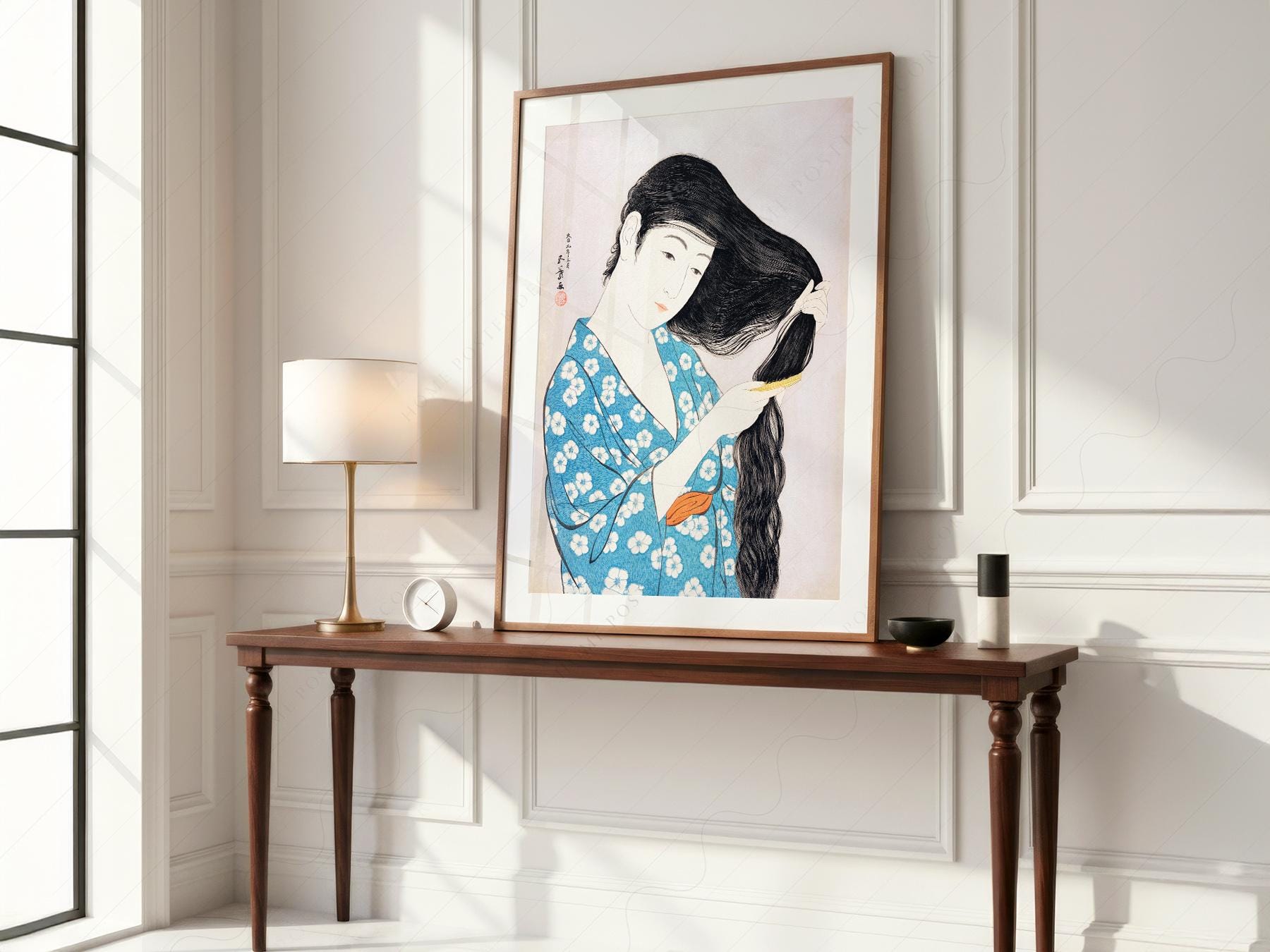 Hashiguchi Goyo Woman Combing Hair Print – Japanese Woodblock Wall Art