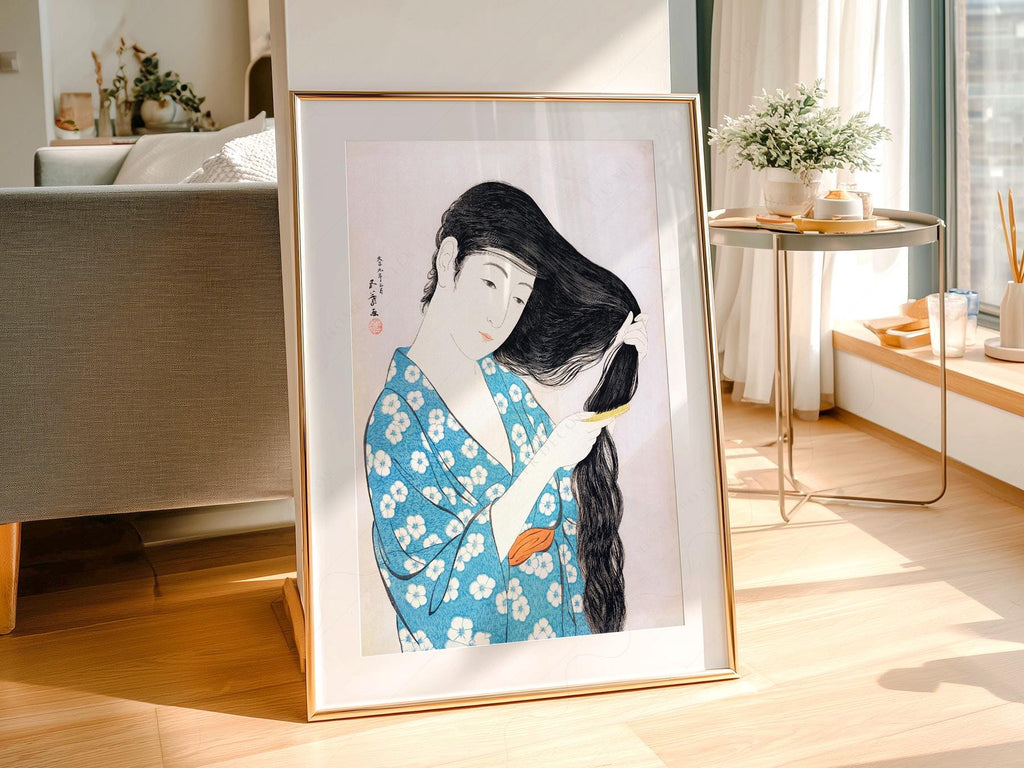 Hashiguchi Goyo Woman Combing Hair Print – Japanese Woodblock Wall Art