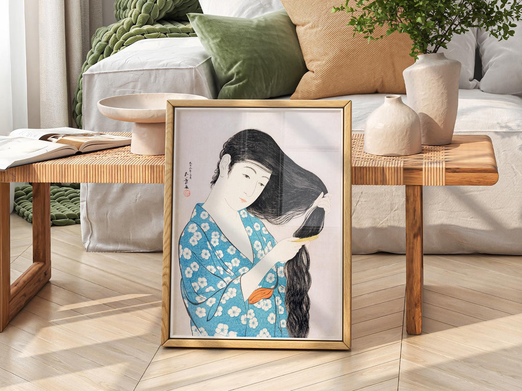 Hashiguchi Goyo Woman Combing Hair Print – Japanese Woodblock Wall Art