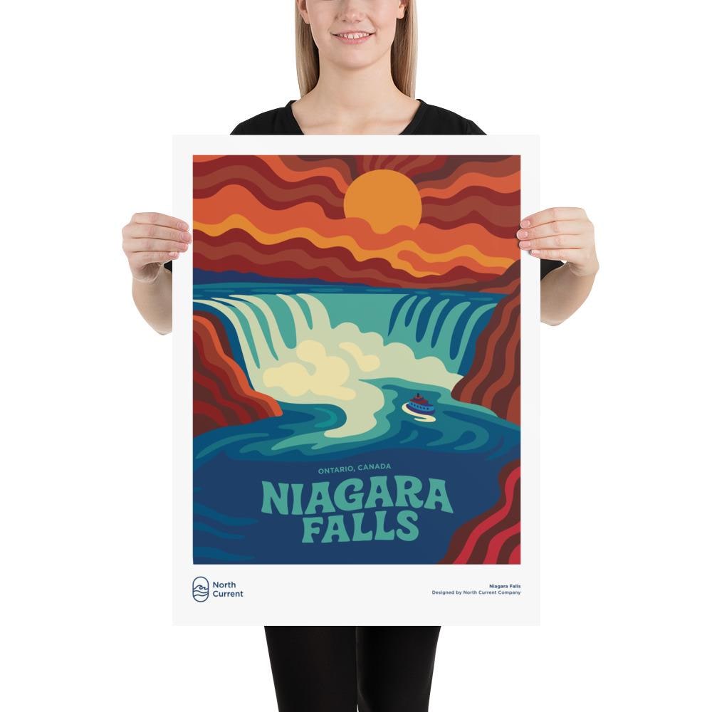 Niagara Falls Retro Travel Poster – Mid-Century Modern Wall Art