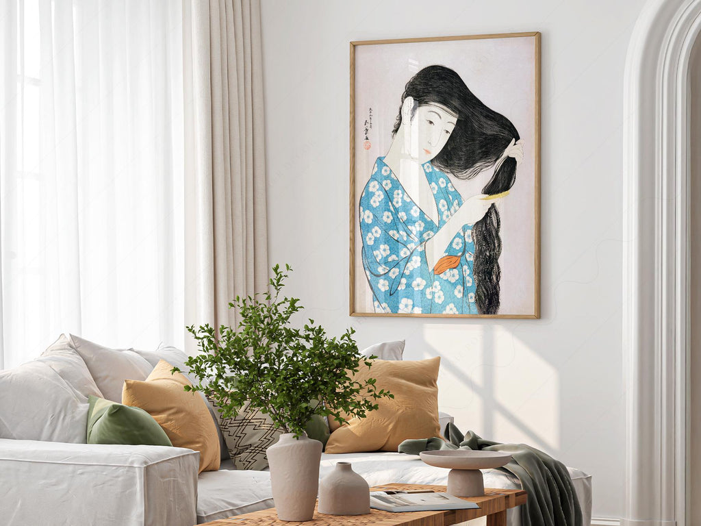 Hashiguchi Goyo Woman Combing Hair Print – Japanese Woodblock Wall Art