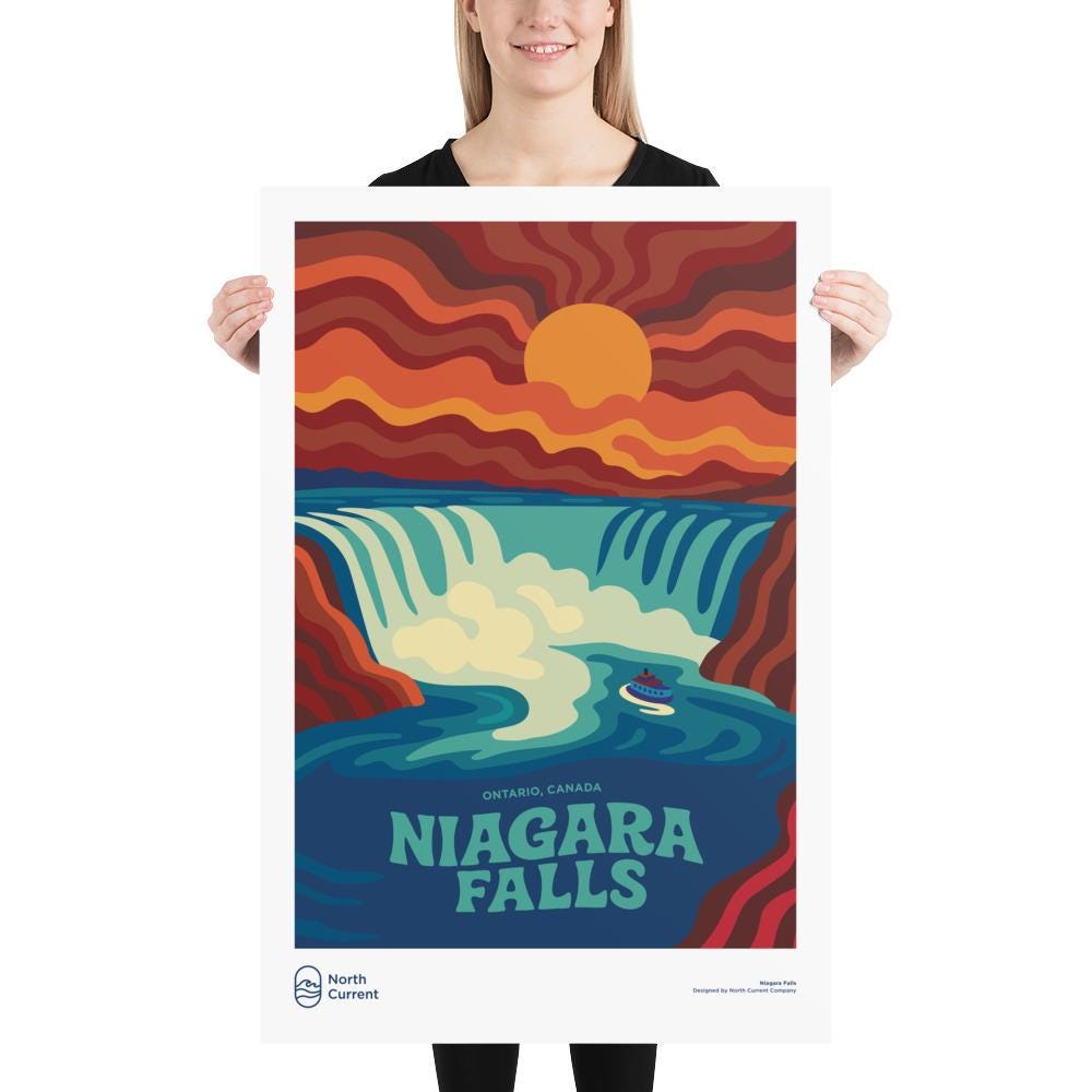 Niagara Falls Retro Travel Poster – Mid-Century Modern Wall Art