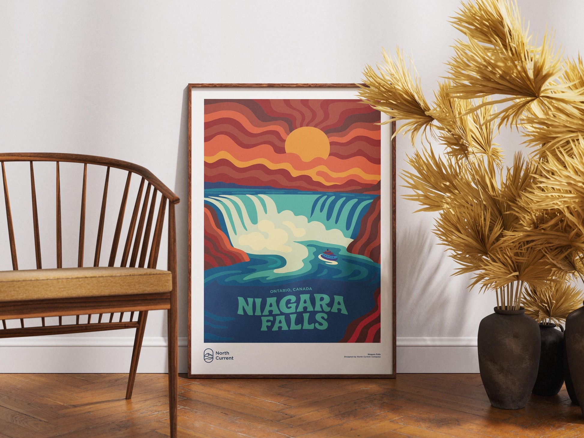 Niagara Falls Retro Travel Poster – Mid-Century Modern Wall Art
