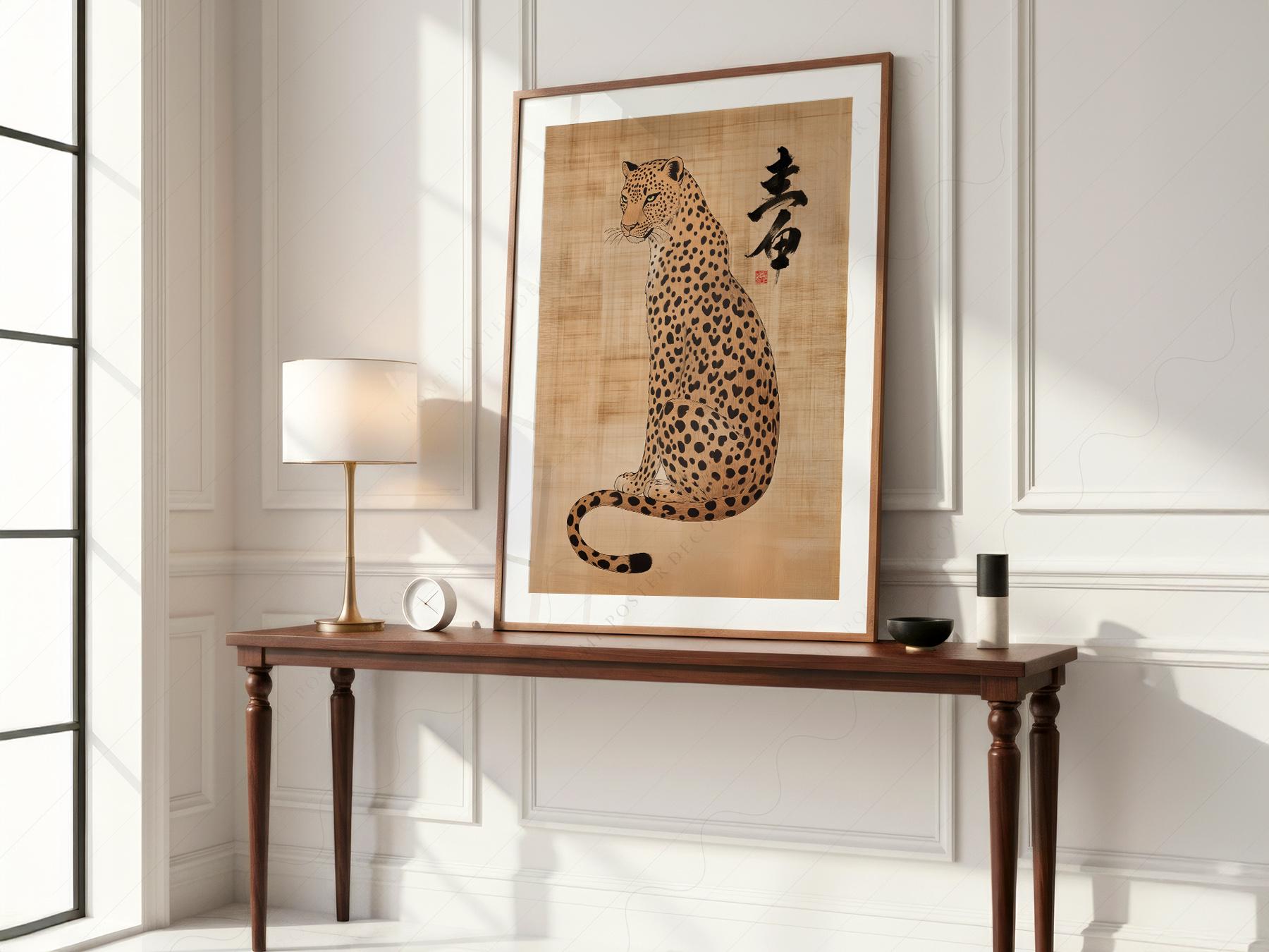 Japanese Leopard Sumi-e Art Print – Asian Ink Painting Zen Wall Decor