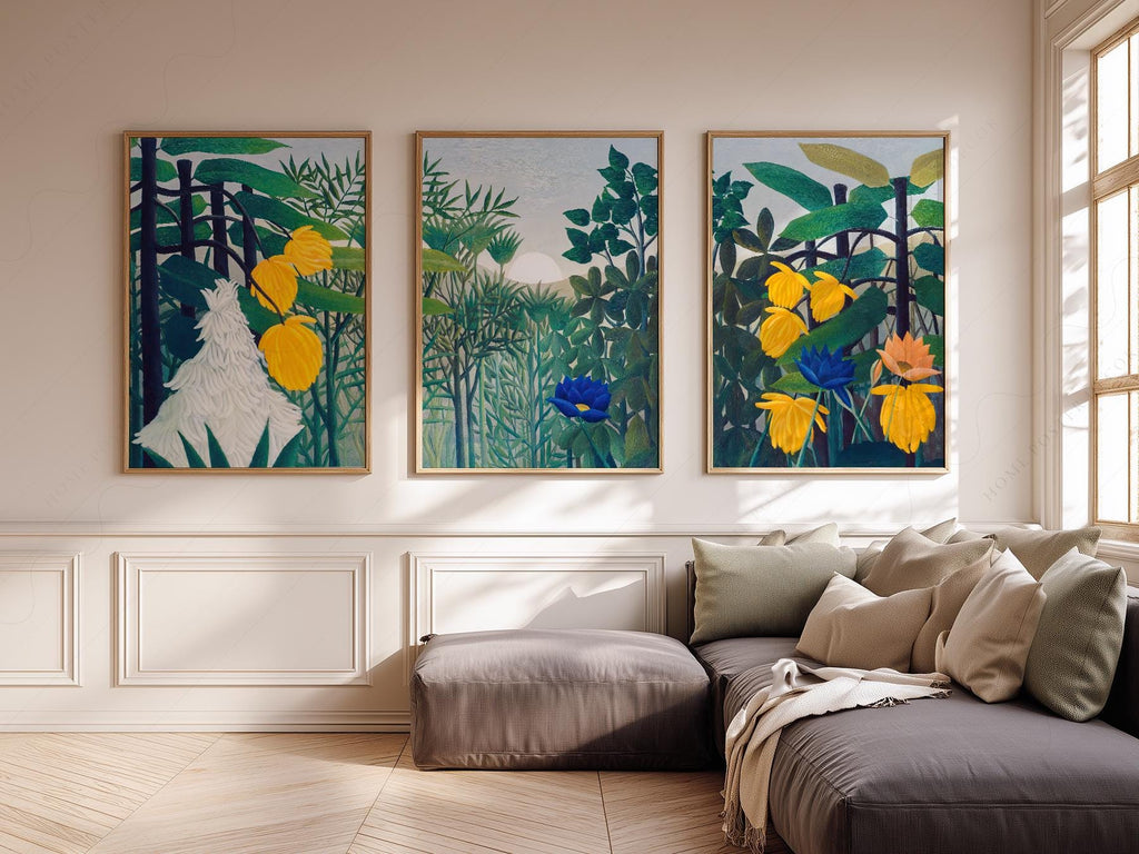 Henri Rousseau The Repast of the Lion Print Set – Tropical Gallery Wall Art