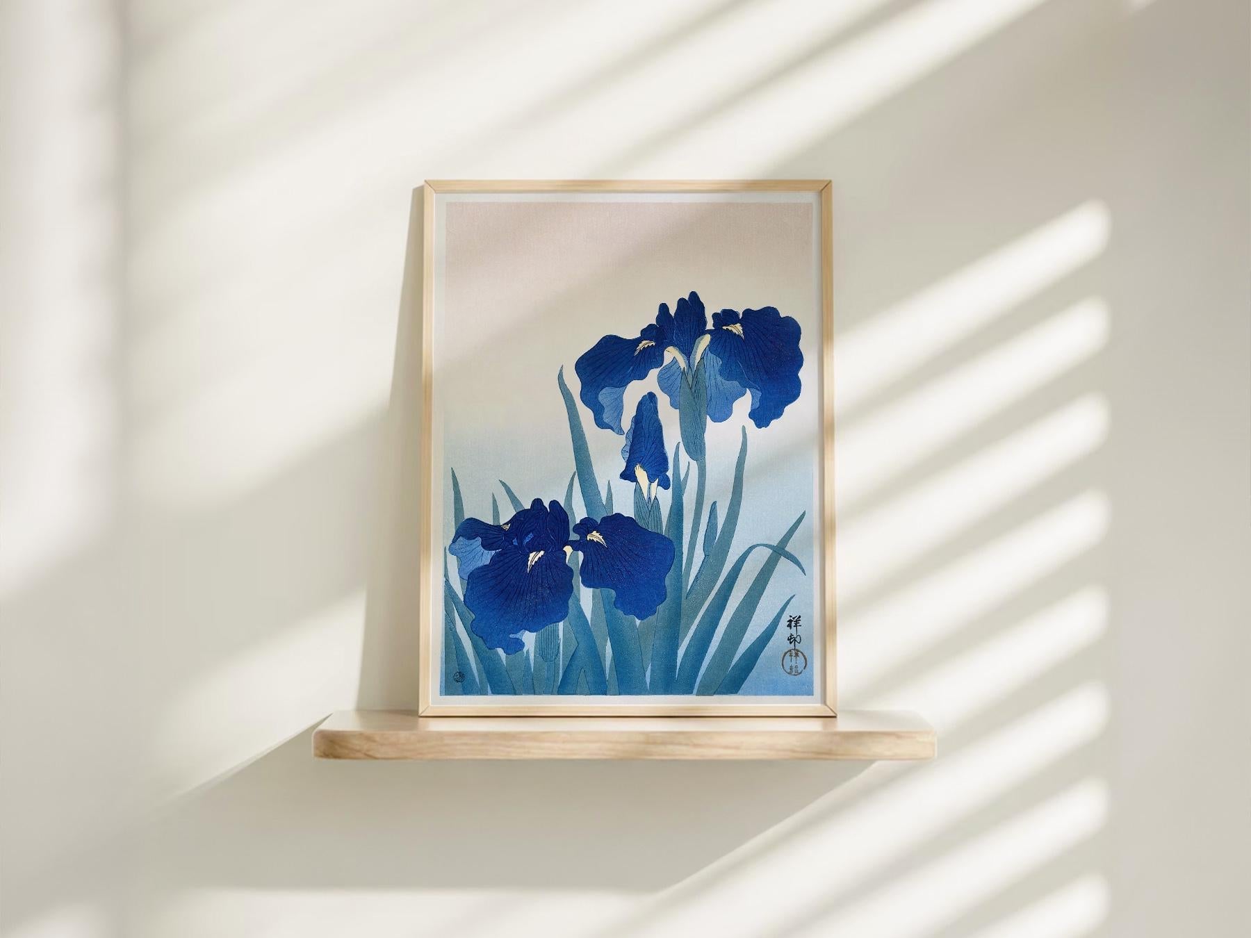 Ohara Koson Blue Iris Woodblock Print – Japanese Floral Wall Art