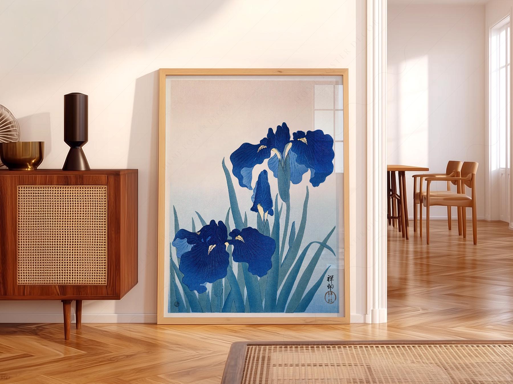 Ohara Koson Blue Iris Woodblock Print – Japanese Floral Wall Art