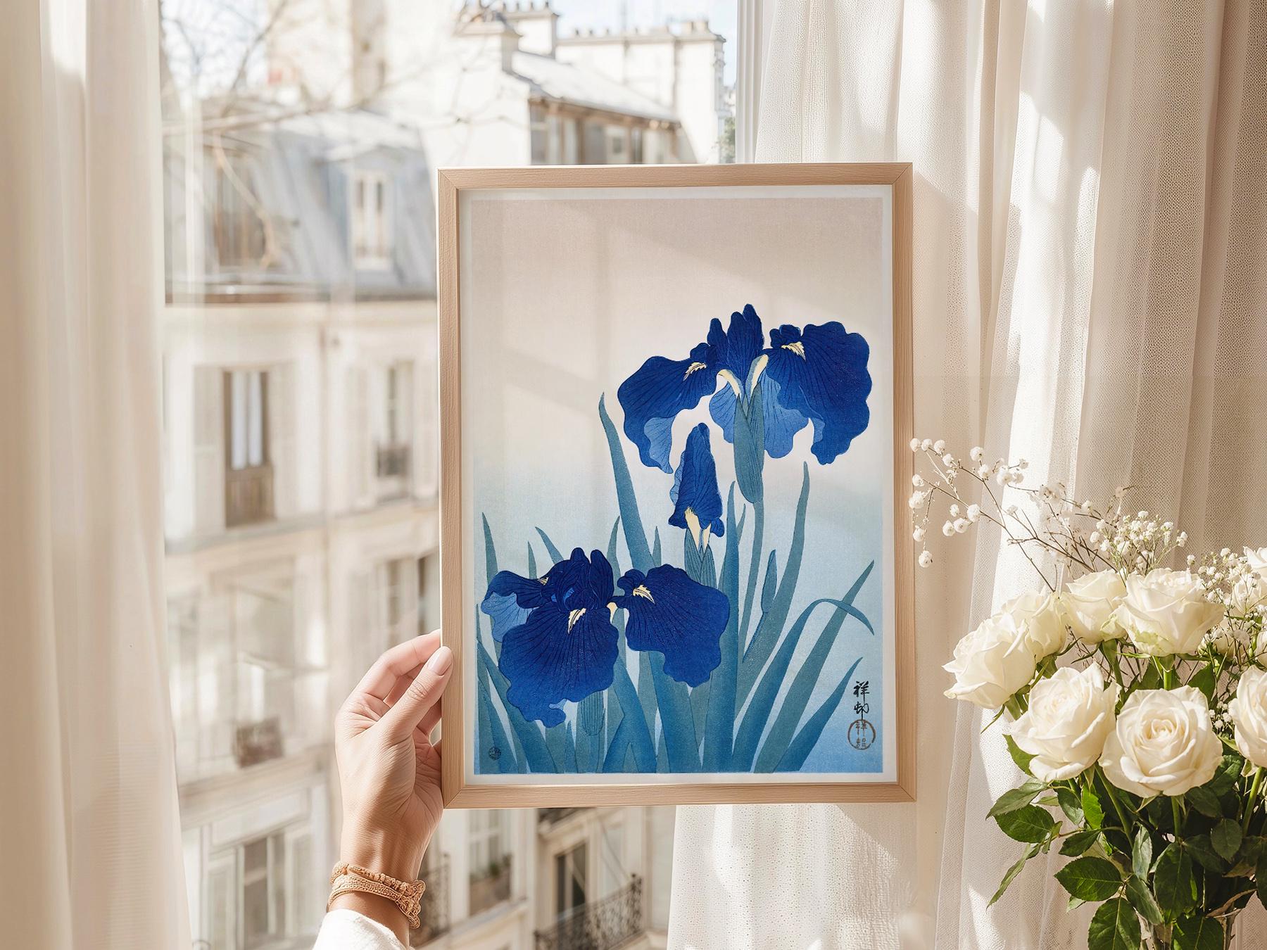 Ohara Koson Blue Iris Woodblock Print – Japanese Floral Wall Art
