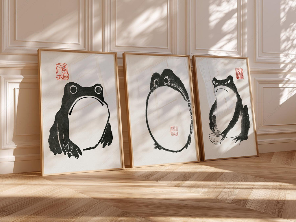 Matsumoto Hoji Frog Print Set – Japanese Ink Art Zen Wall Decor
