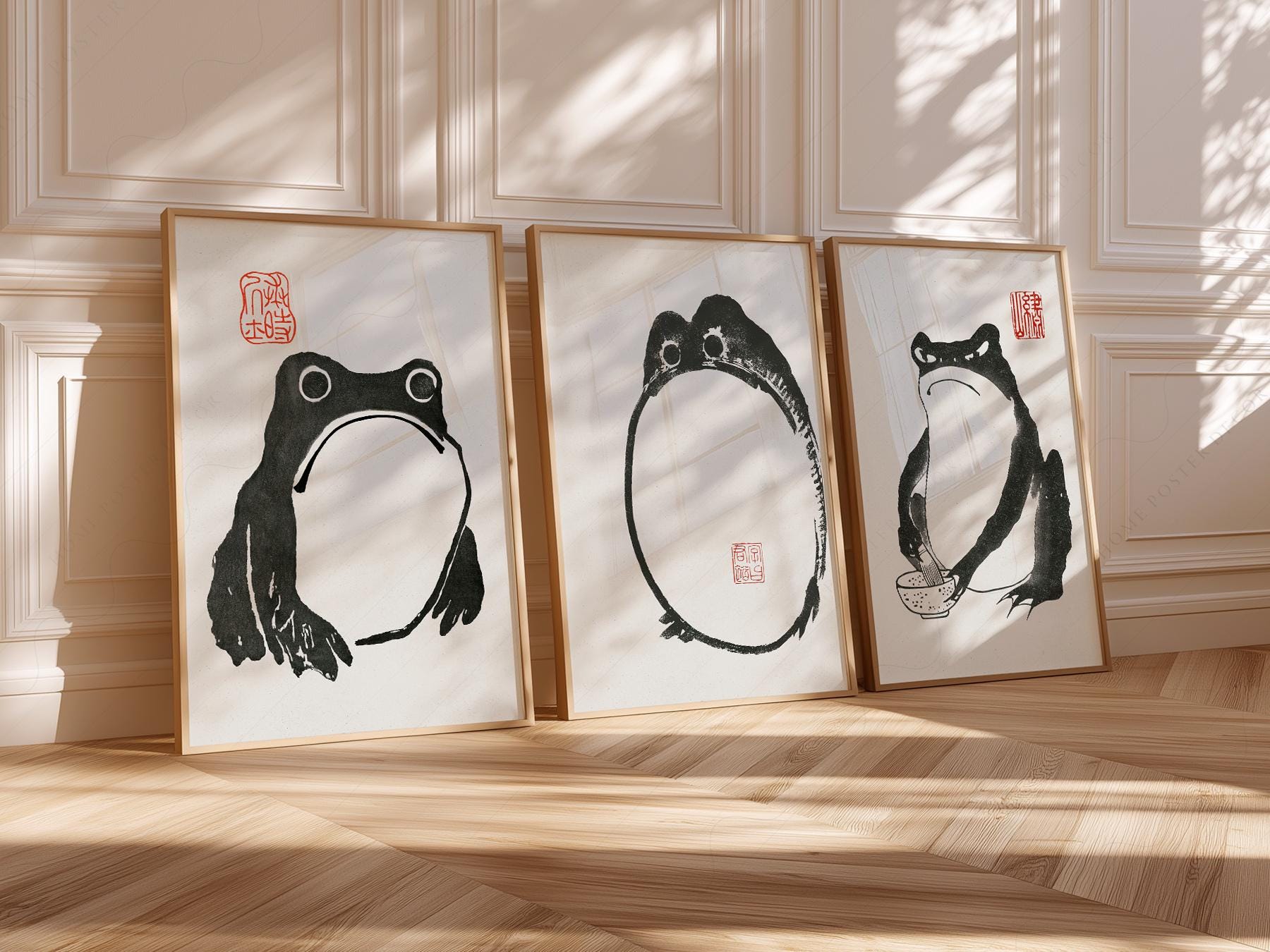 Matsumoto Hoji Frog Print Set – Japanese Ink Art Zen Wall Decor