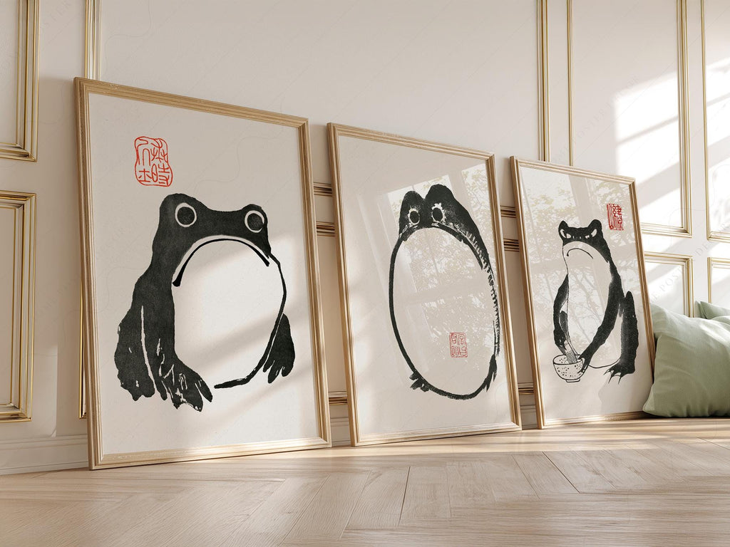 Matsumoto Hoji Frog Print Set – Japanese Ink Art Zen Wall Decor
