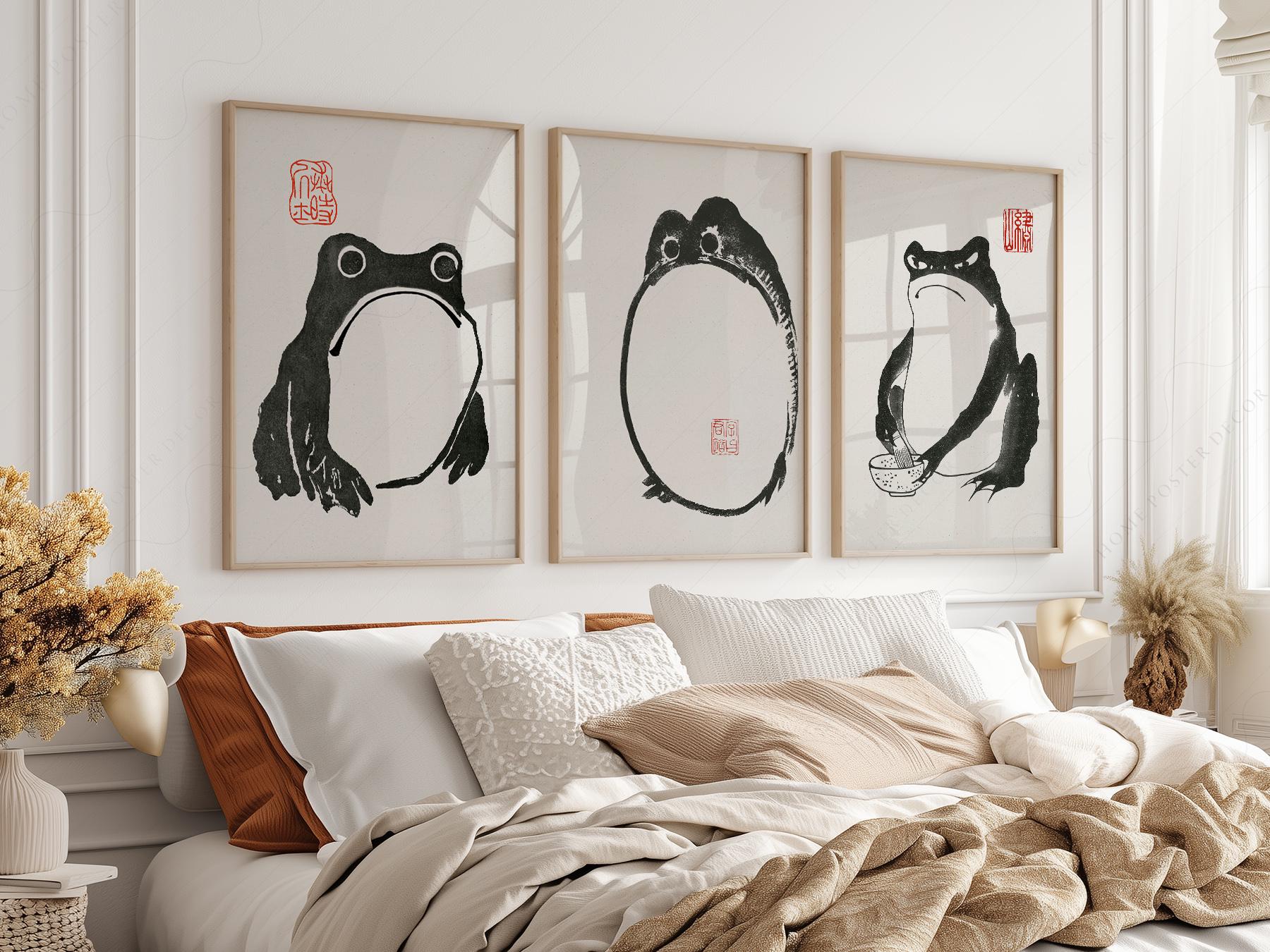 Matsumoto Hoji Frog Print Set – Japanese Ink Art Zen Wall Decor