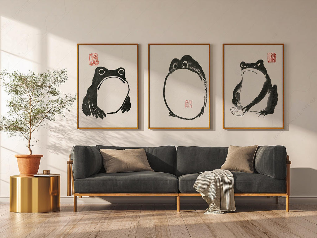 Matsumoto Hoji Frog Print Set – Japanese Ink Art Zen Wall Decor