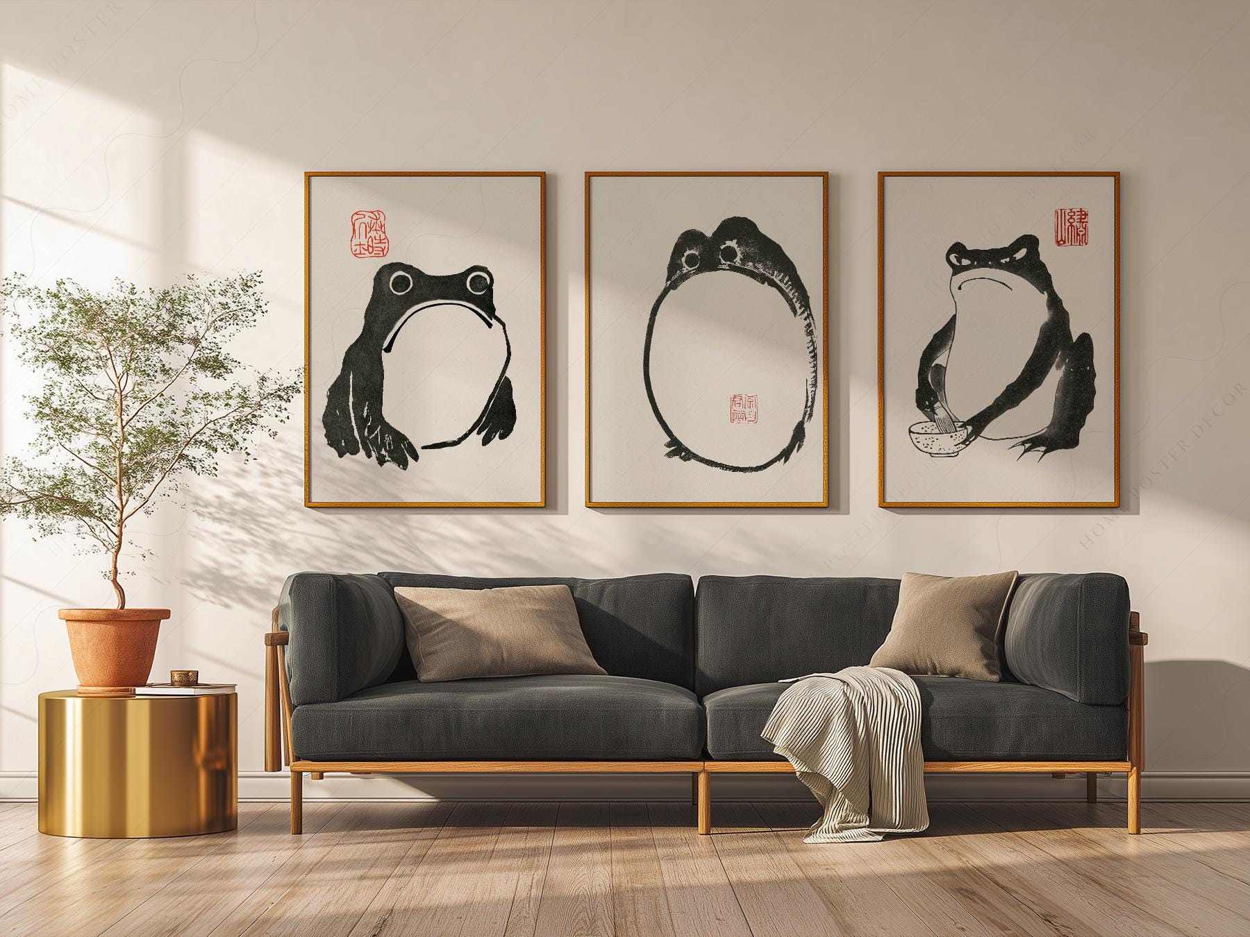 Matsumoto Hoji Frog Print Set – Japanese Ink Art Zen Wall Decor