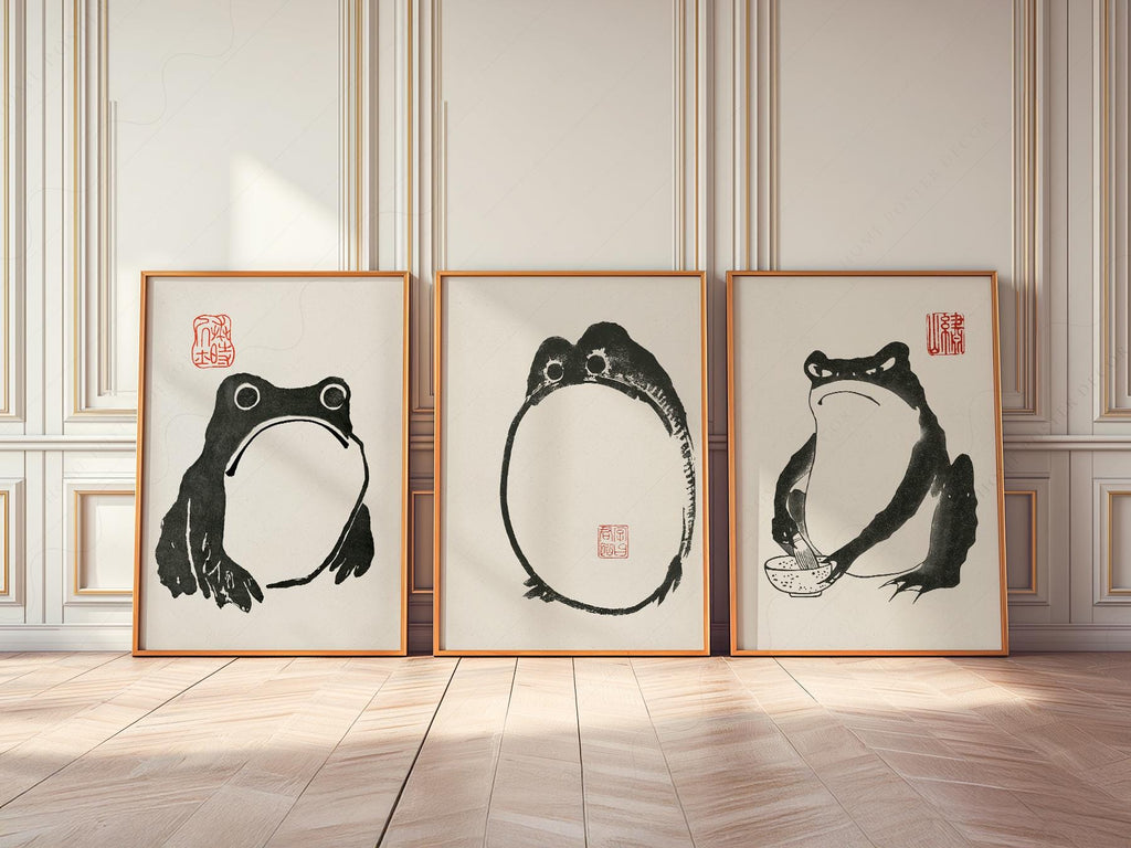 Matsumoto Hoji Frog Print Set – Japanese Ink Art Zen Wall Decor