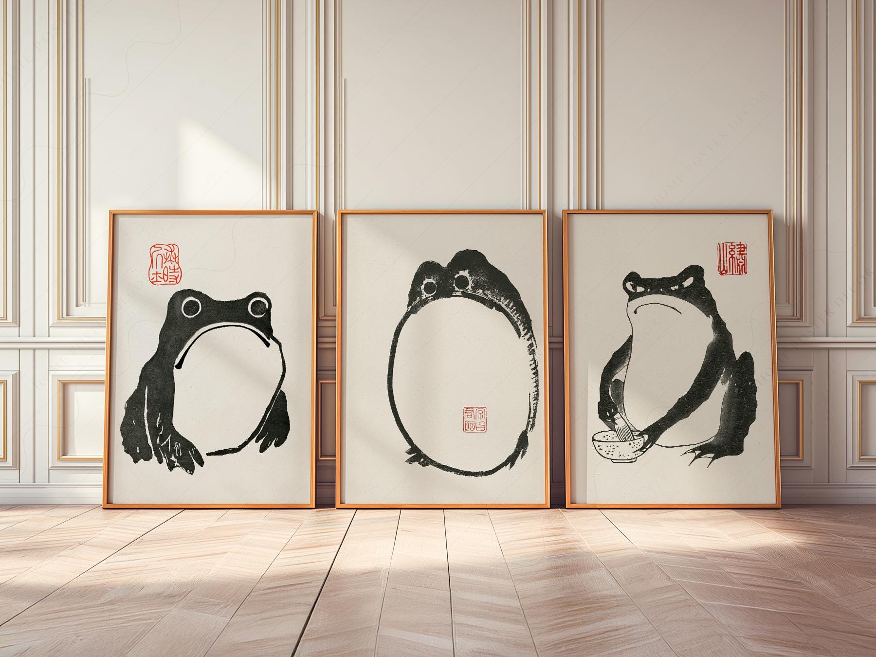 Matsumoto Hoji Frog Print Set – Japanese Ink Art Zen Wall Decor