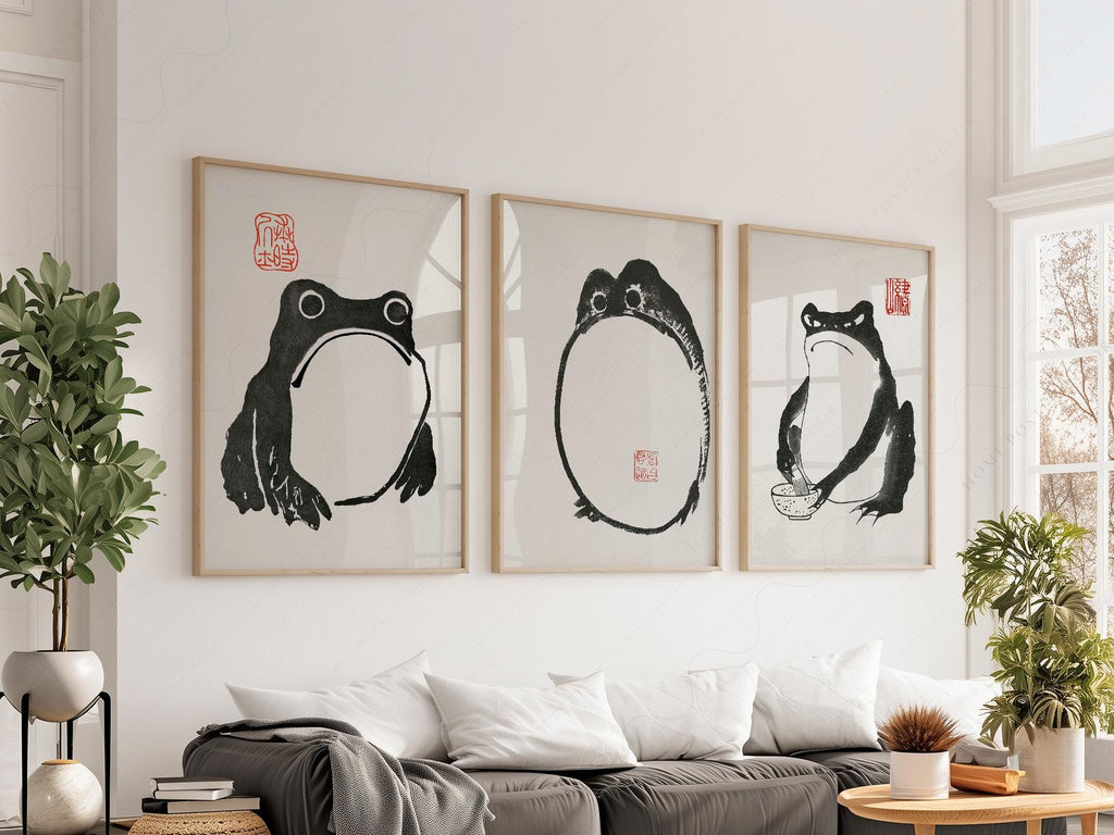 Matsumoto Hoji Frog Print Set – Japanese Ink Art Zen Wall Decor