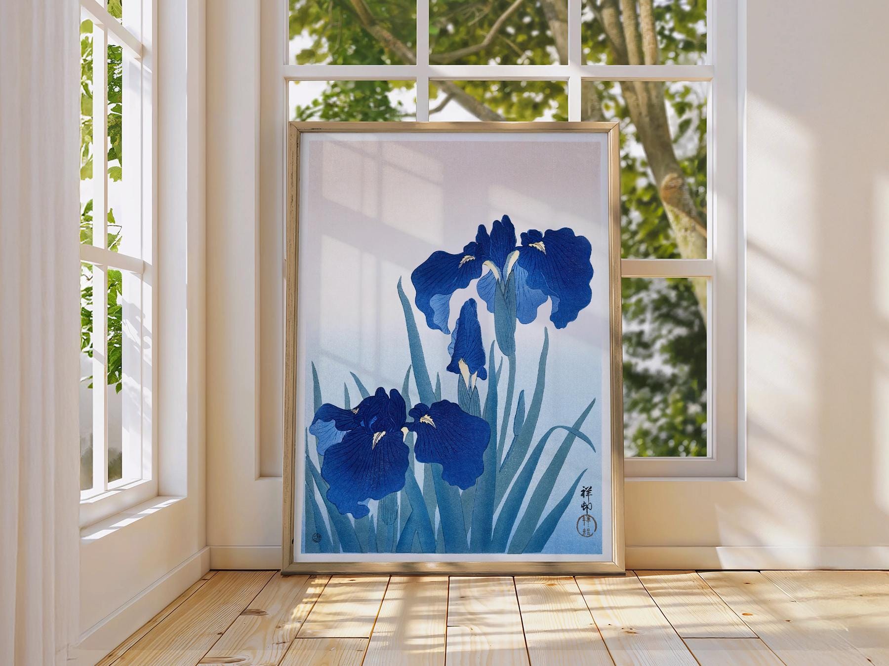 Ohara Koson Blue Iris Woodblock Print – Japanese Floral Wall Art
