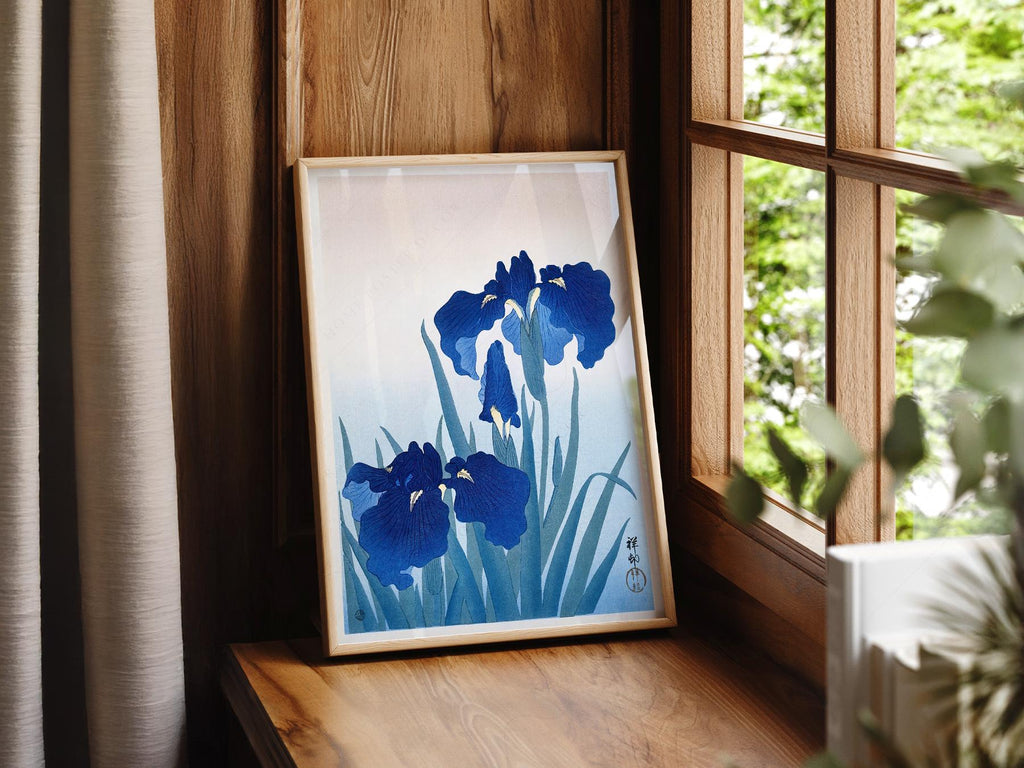 Ohara Koson Blue Iris Woodblock Print – Japanese Floral Wall Art
