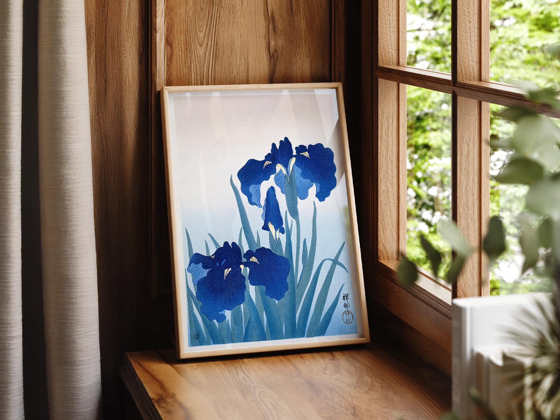 Ohara Koson Blue Iris Woodblock Print – Japanese Floral Wall Art