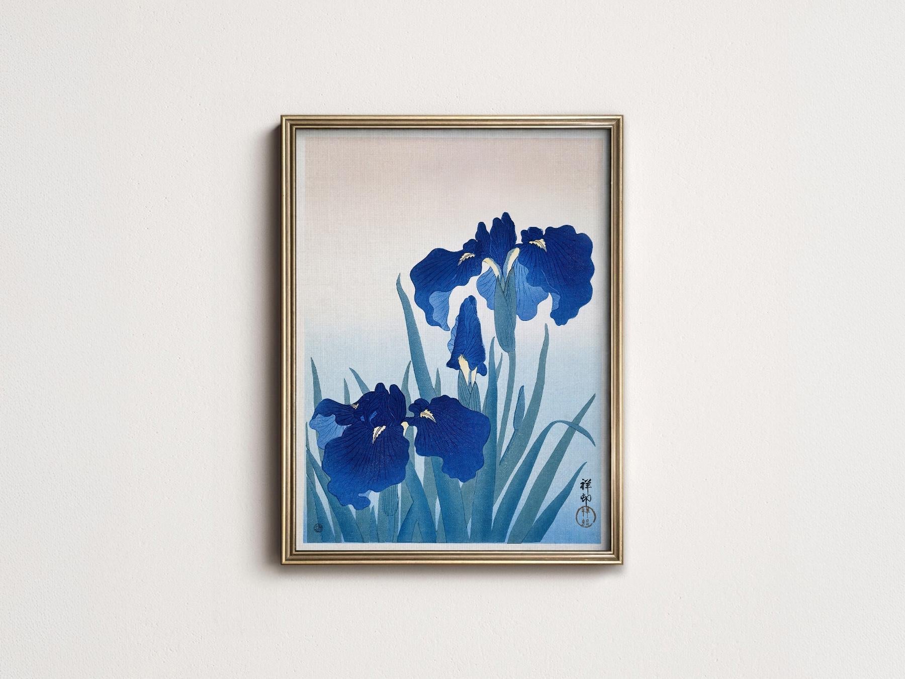 Ohara Koson Blue Iris Woodblock Print – Japanese Floral Wall Art