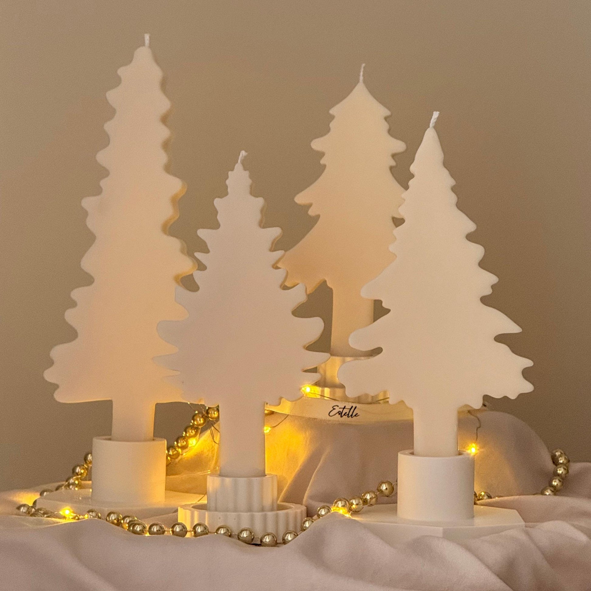 Winter Tree Silhouette Taper Candles Set, Minimalist Holiday & Nordic Winter Decor