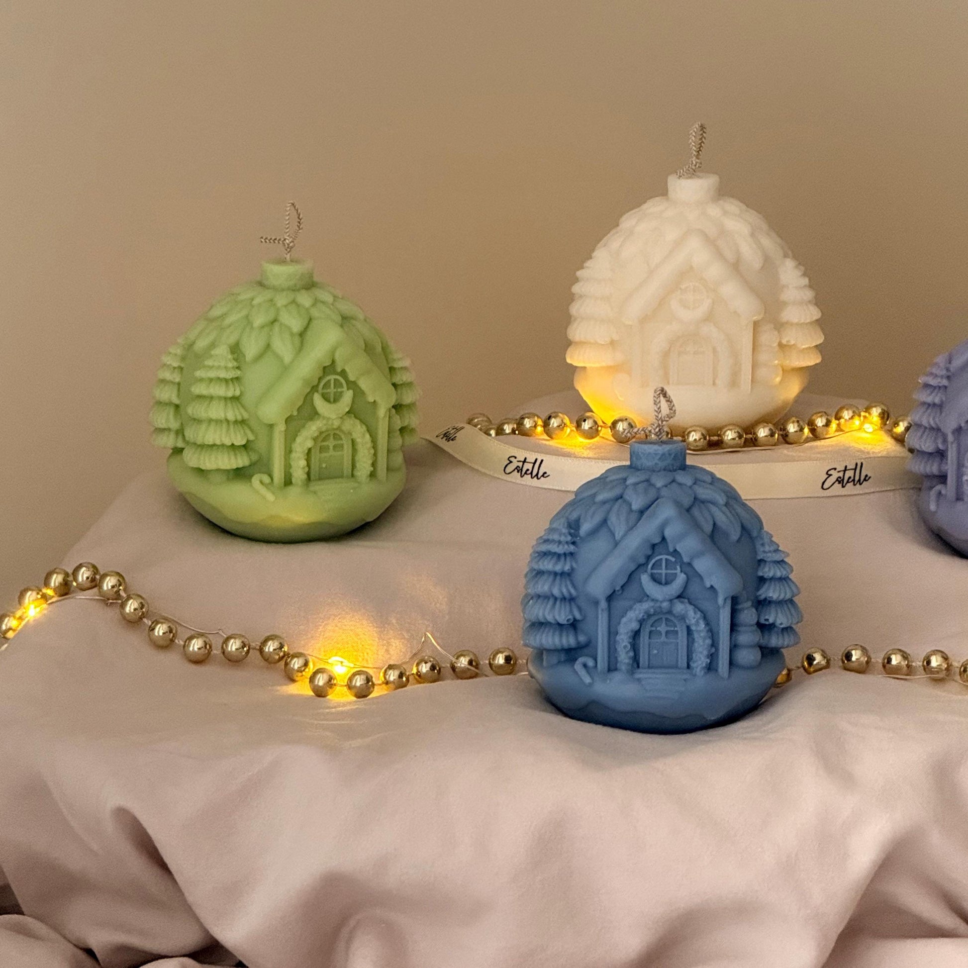 Handmade Snowy Cottage Candle: Sculptural Christmas Decor Gift