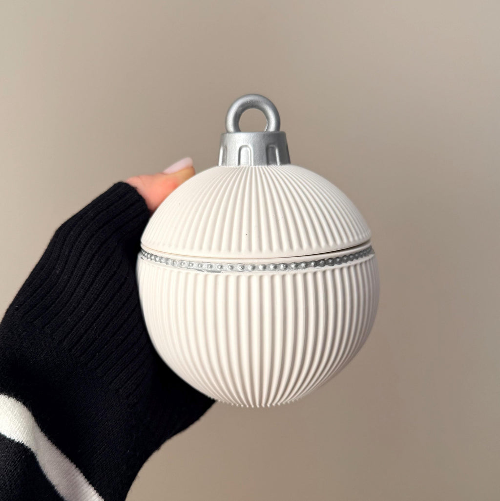 Huge Winter Ornament Bauble Candle – Sculptural Holiday Decor, Handcrafted Soy Wax Candle