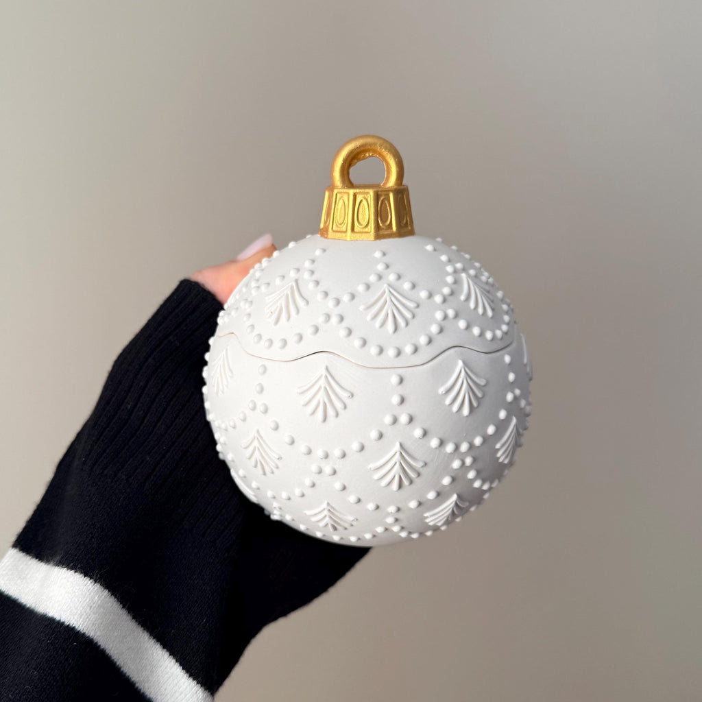 Huge Winter Ornament Bauble Candle – Sculptural Holiday Decor, Handcrafted Soy Wax Candle