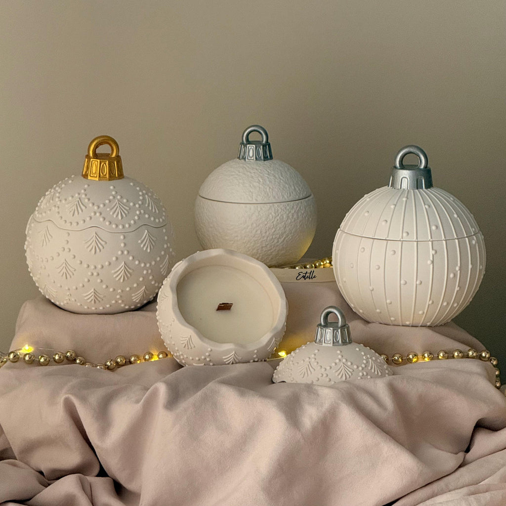 Huge Winter Ornament Bauble Candle – Sculptural Holiday Decor, Handcrafted Soy Wax Candle