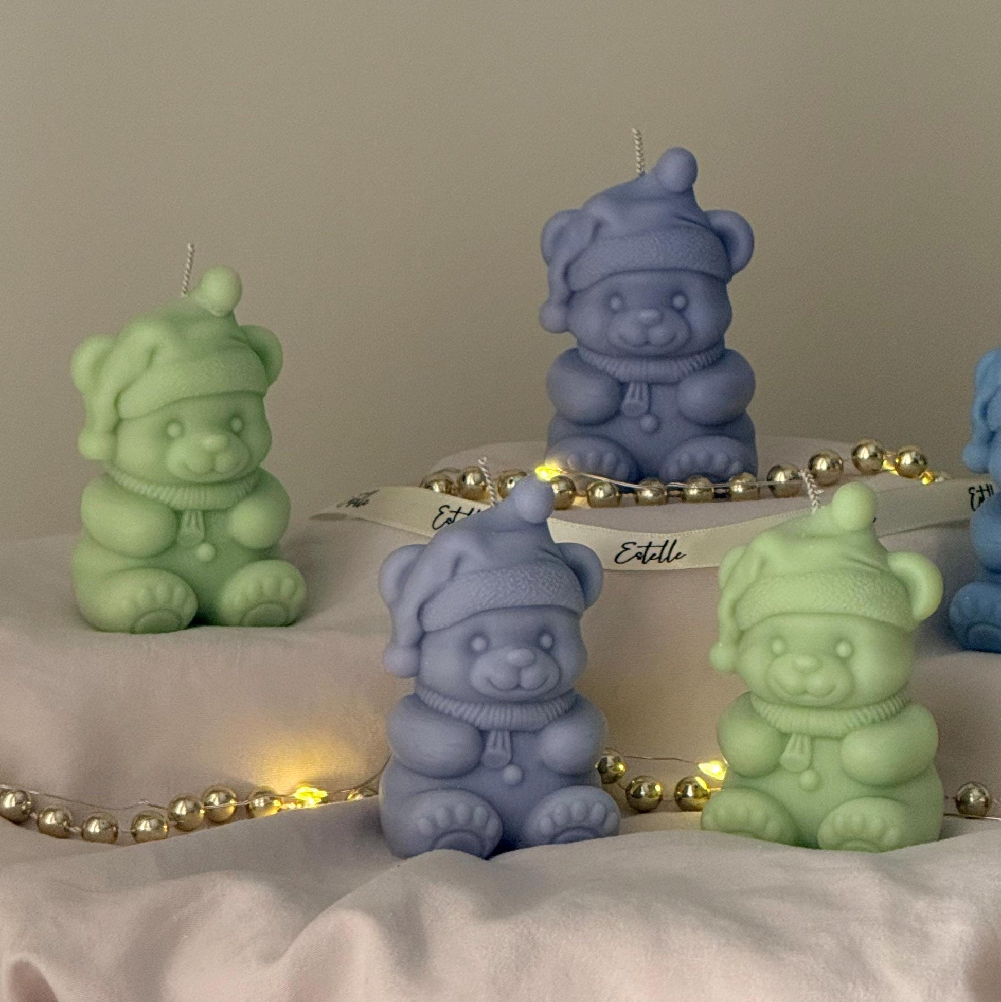 Tiny Christmas Bear Candle, Cozy Winter Holiday Accent