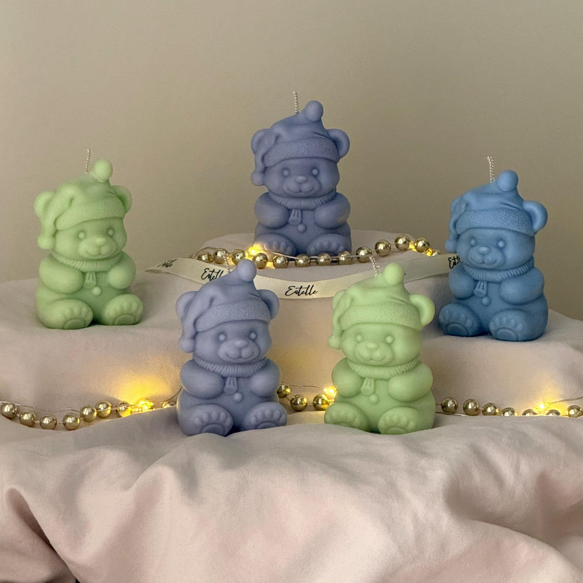 Tiny Christmas Bear Candle, Cozy Winter Holiday Accent