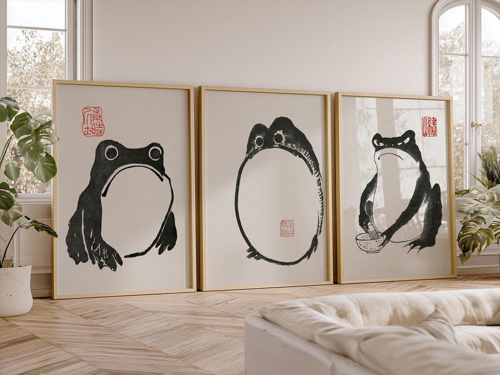 Matsumoto Hoji Frog Print Set – Japanese Ink Art Zen Wall Decor