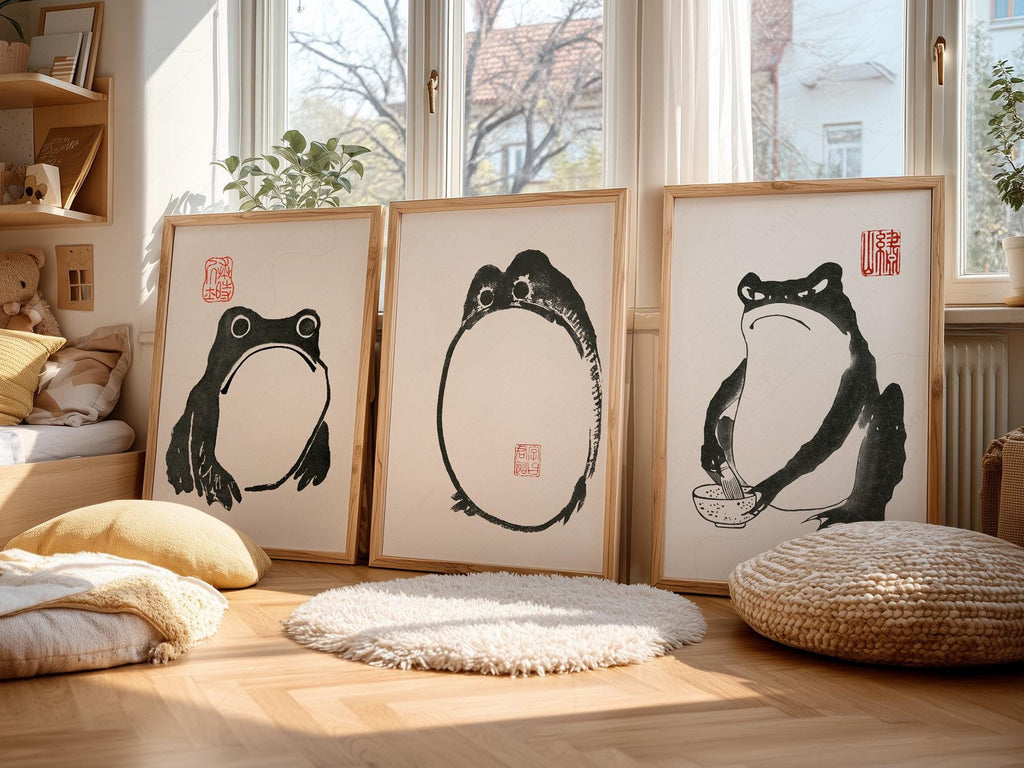 Matsumoto Hoji Frog Print Set – Japanese Ink Art Zen Wall Decor