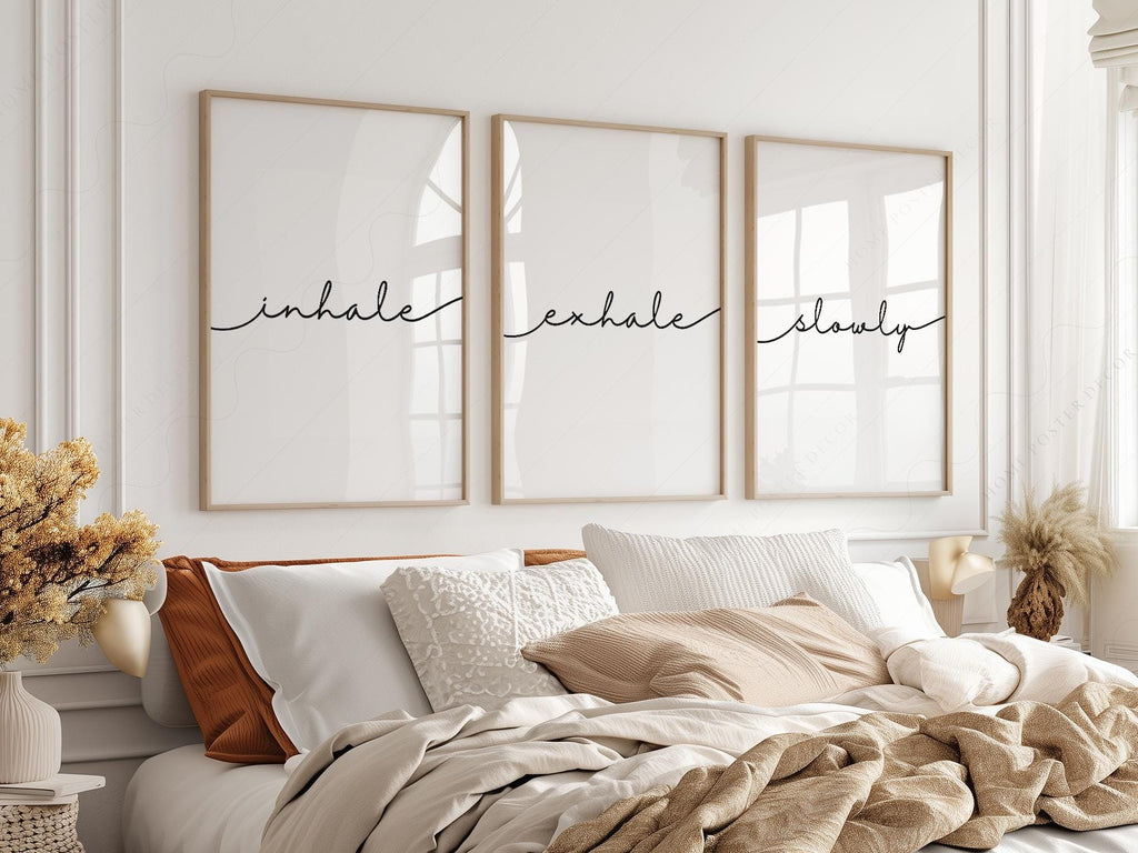 Inhale Exhale Slowly Print Set of 3 – Minimalist Zen Wall Art Posters