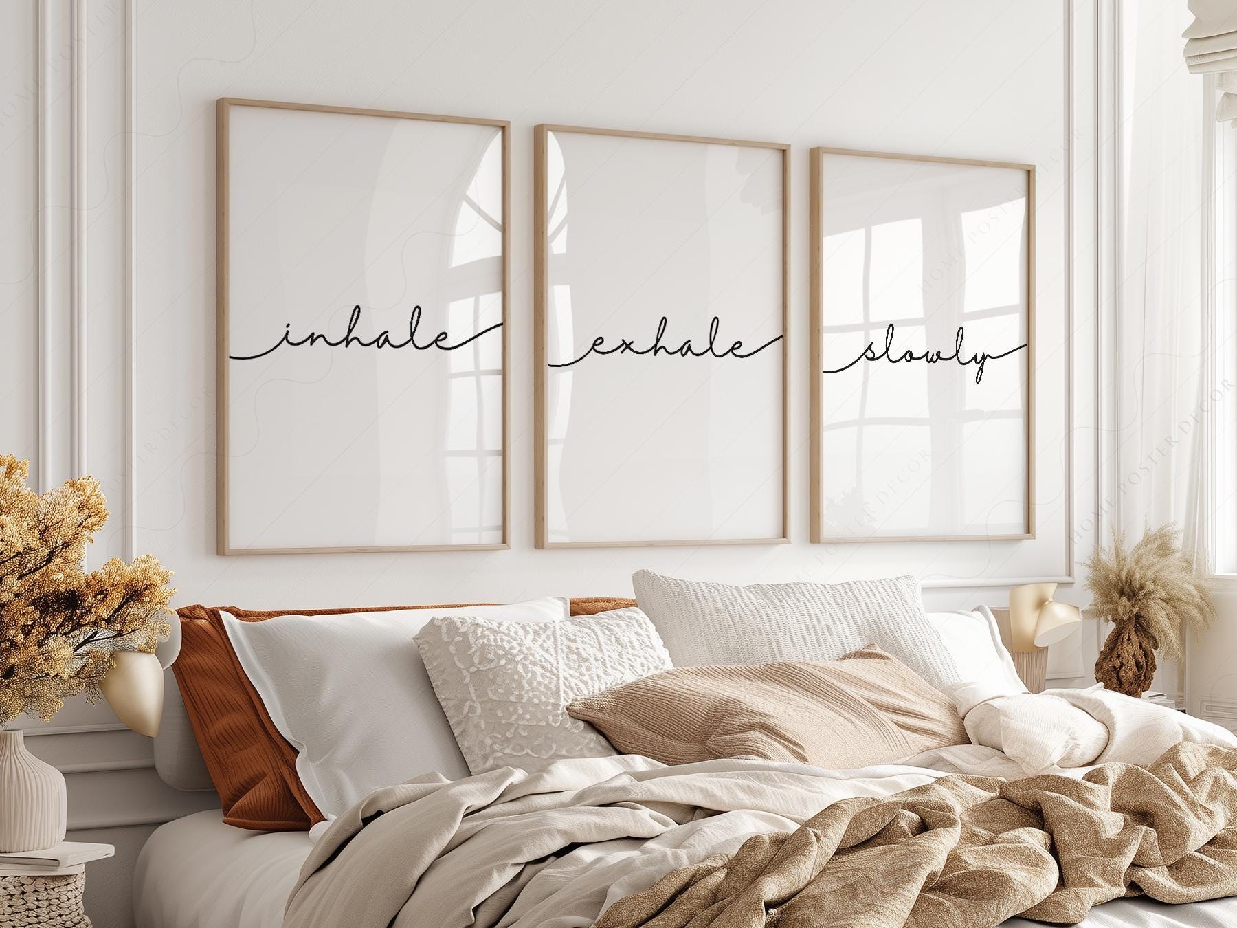 Inhale Exhale Slowly Print Set of 3 – Minimalist Zen Wall Art Posters