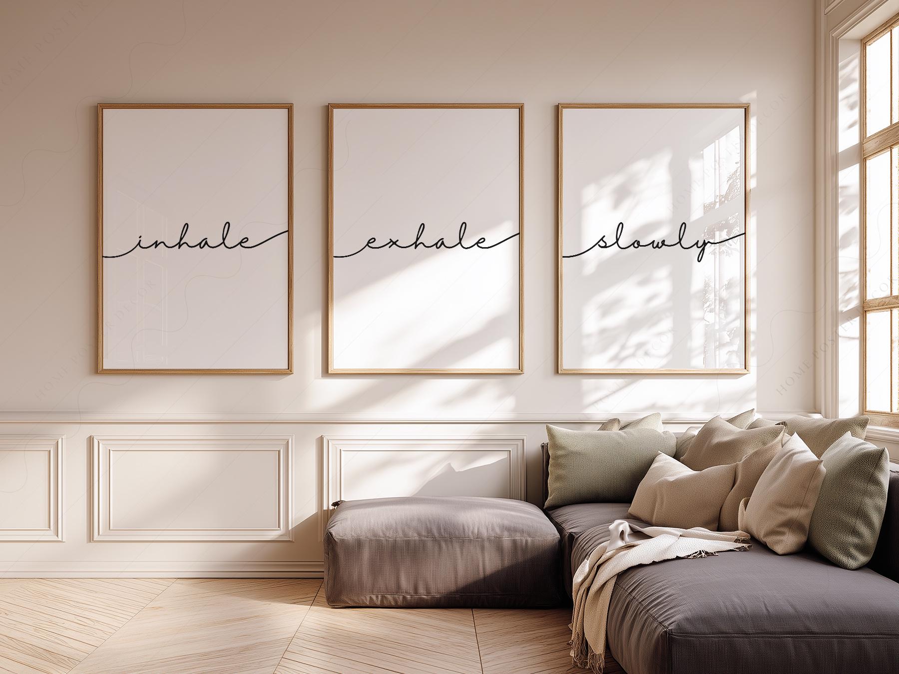 Inhale Exhale Slowly Print Set of 3 – Minimalist Zen Wall Art Posters