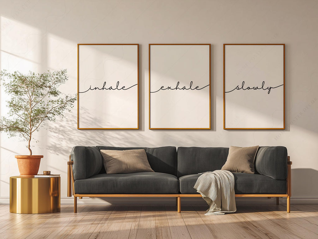 Inhale Exhale Slowly Print Set of 3 – Minimalist Zen Wall Art Posters