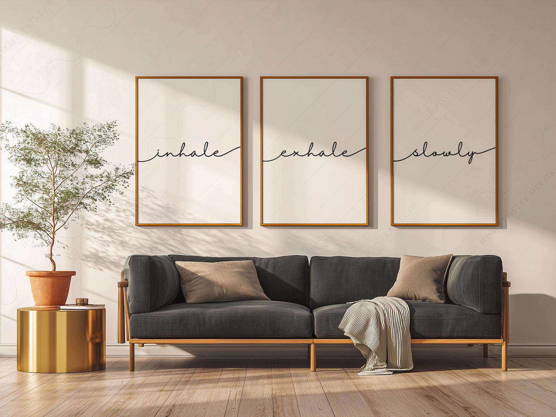 Inhale Exhale Slowly Print Set of 3 – Minimalist Zen Wall Art Posters