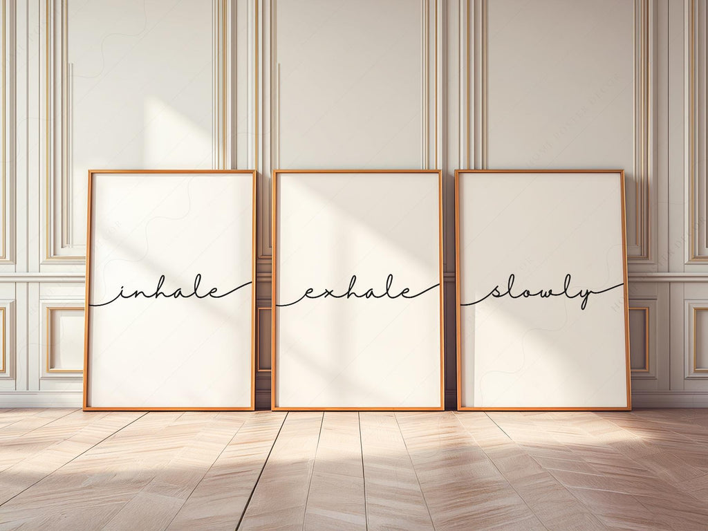Inhale Exhale Slowly Print Set of 3 – Minimalist Zen Wall Art Posters