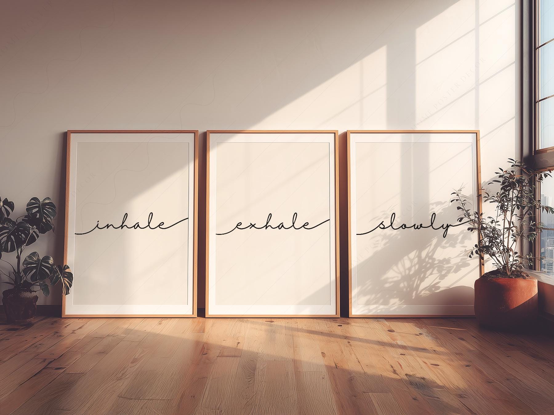 Inhale Exhale Slowly Print Set of 3 – Minimalist Zen Wall Art Posters