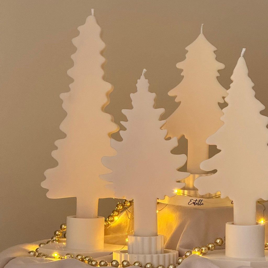 Winter Tree Silhouette Taper Candles Set, Minimalist Holiday & Nordic Winter Decor