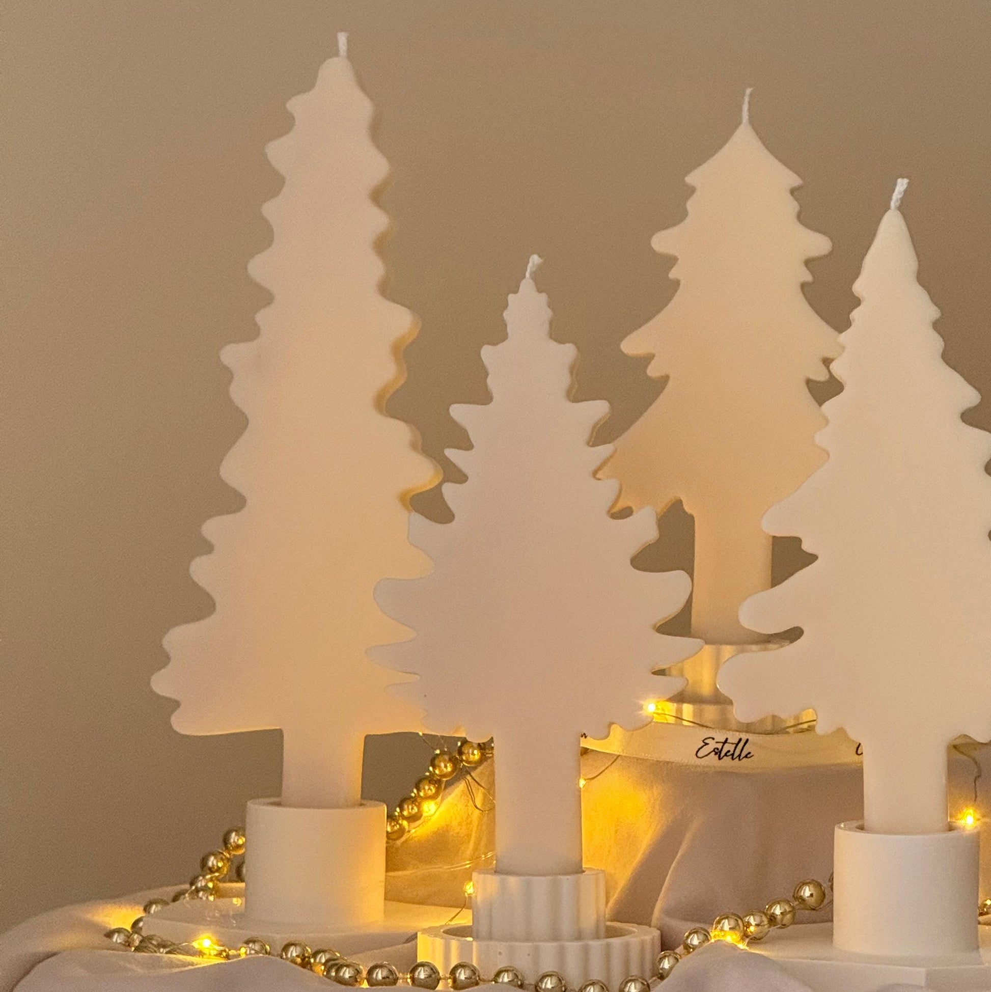 Winter Tree Silhouette Taper Candles Set, Minimalist Holiday & Nordic Winter Decor