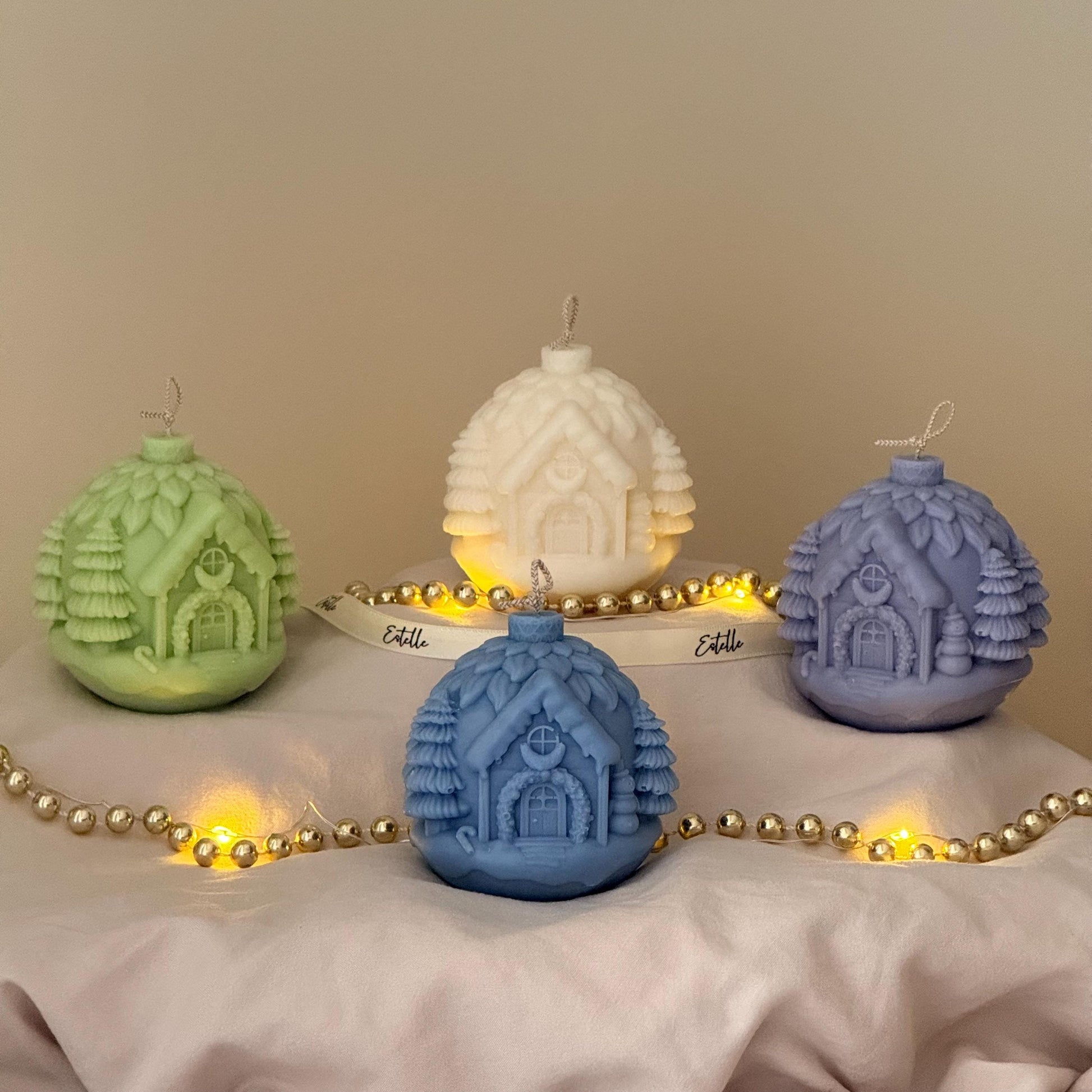 Handmade Snowy Cottage Candle: Sculptural Christmas Decor Gift