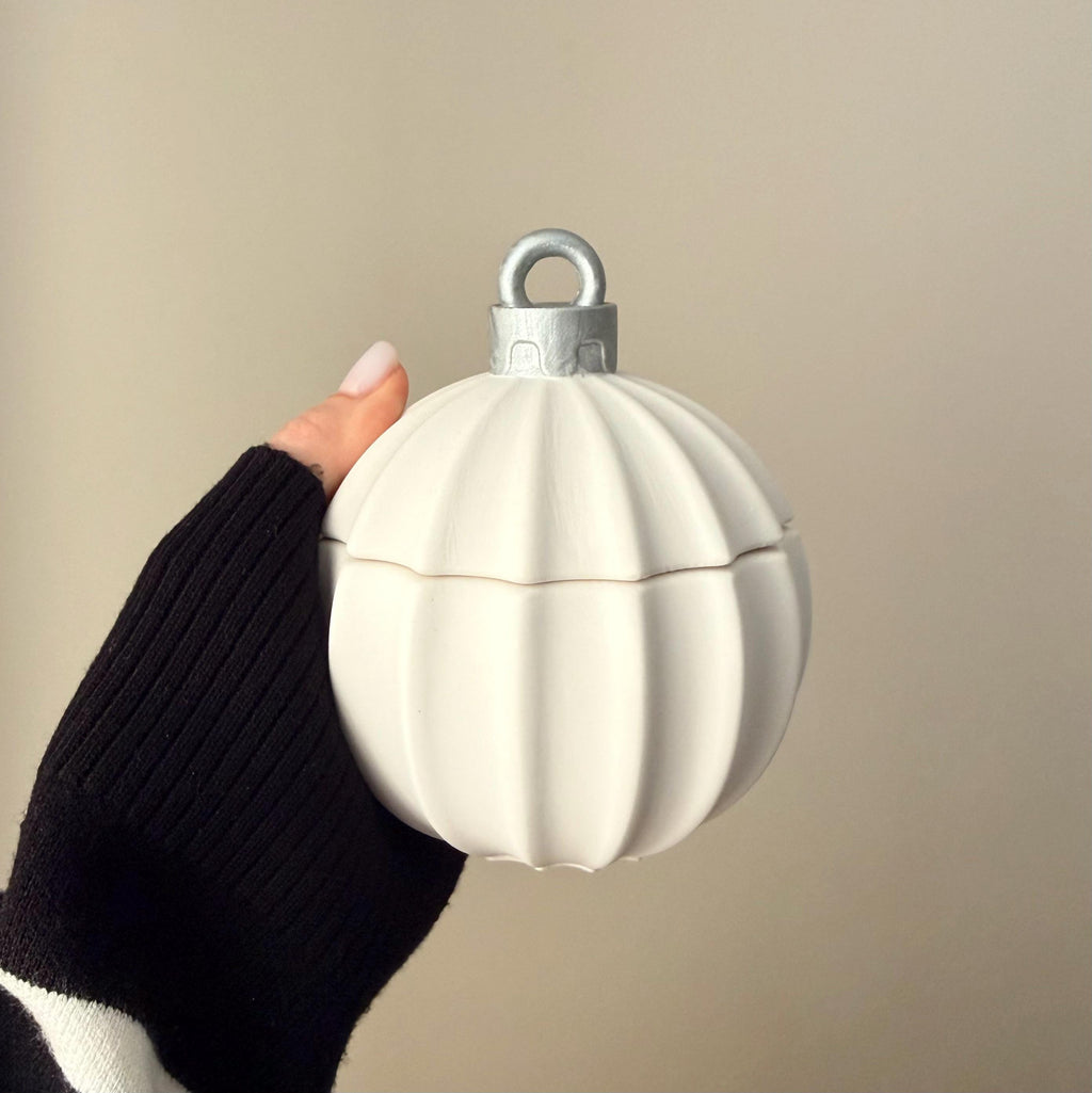 Huge Winter Ornament Bauble Candle – Sculptural Holiday Decor, Handcrafted Soy Wax Candle