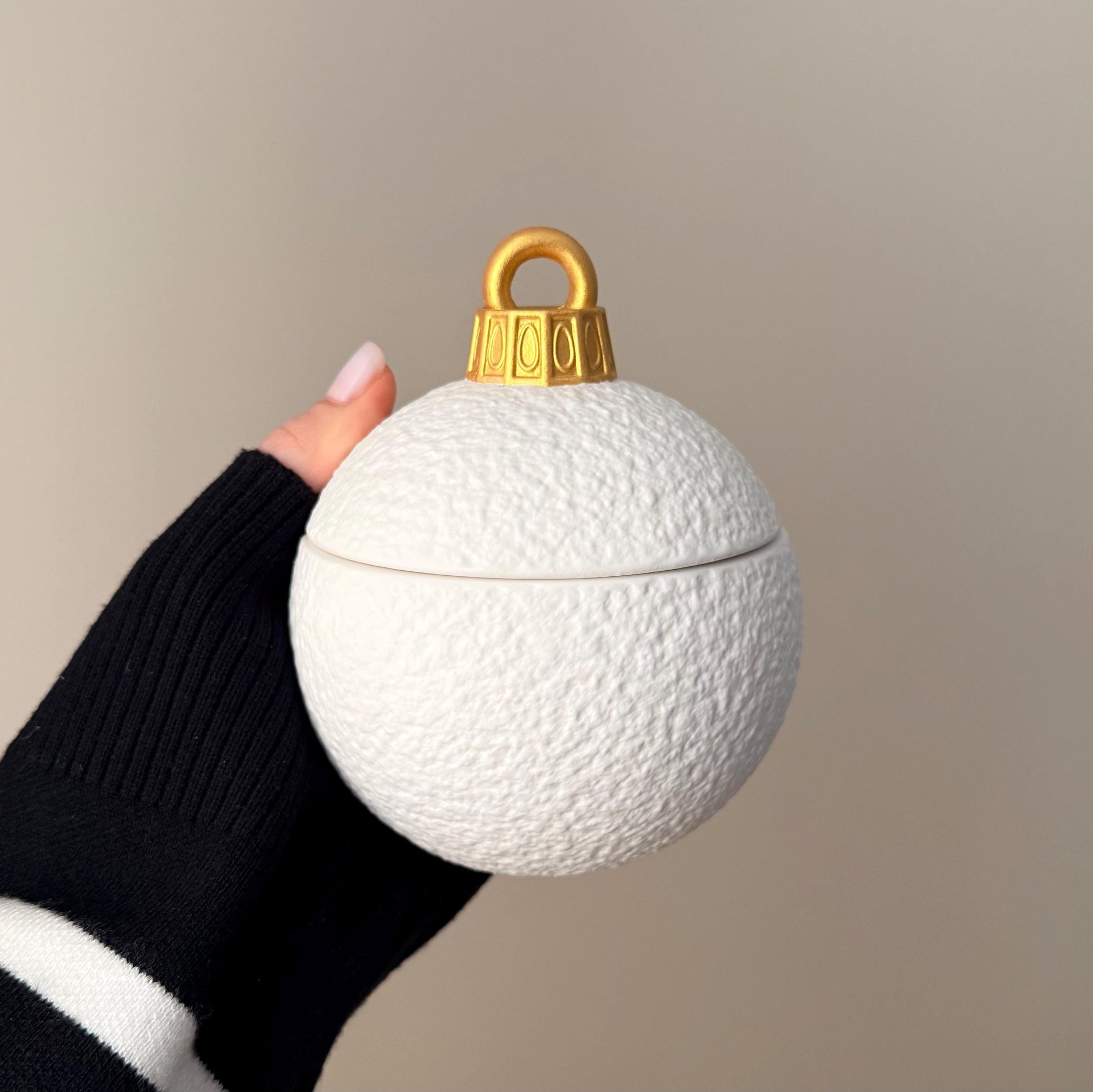 Huge Winter Ornament Bauble Candle – Sculptural Holiday Decor, Handcrafted Soy Wax Candle