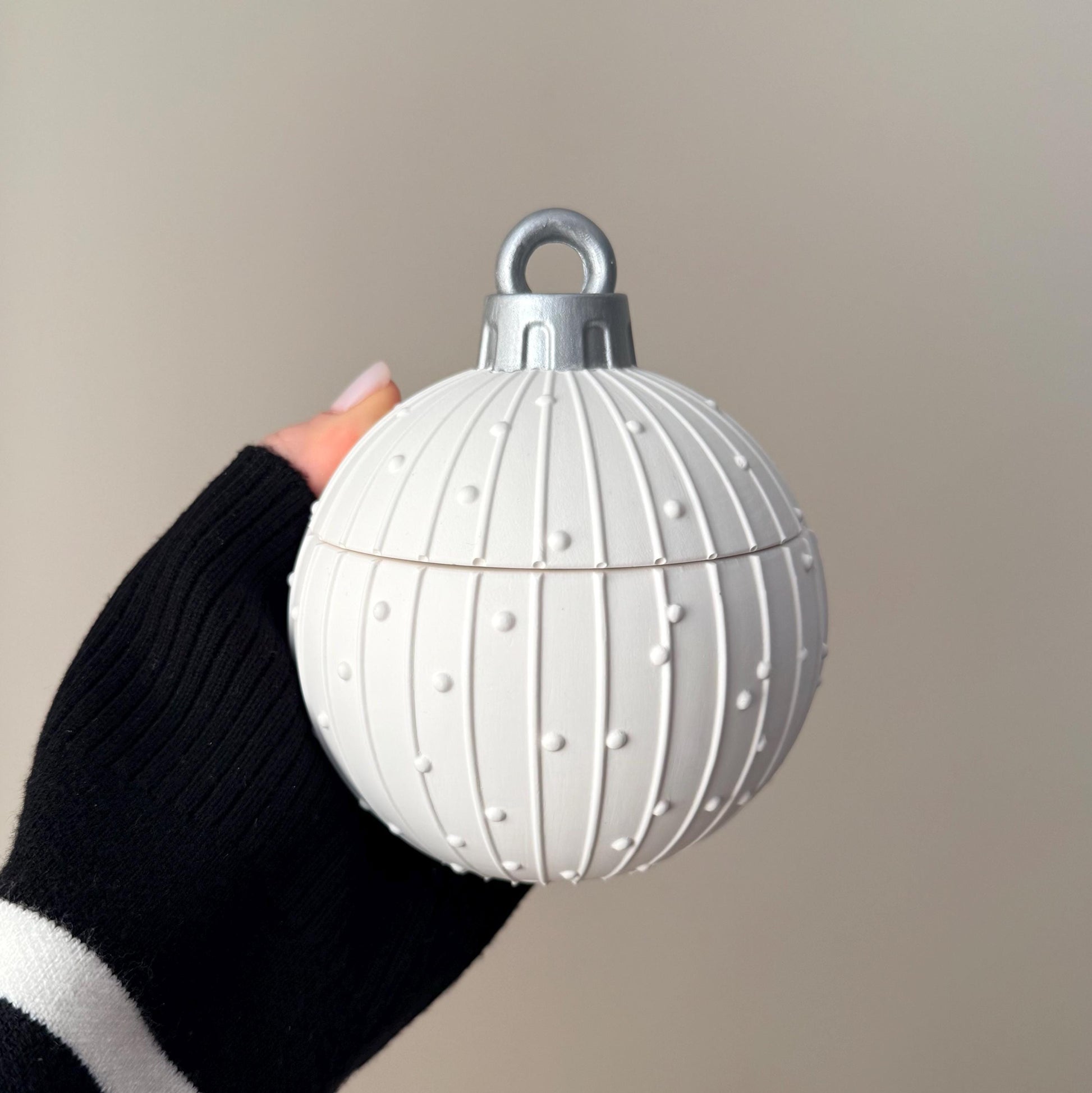 Huge Winter Ornament Bauble Candle – Sculptural Holiday Decor, Handcrafted Soy Wax Candle