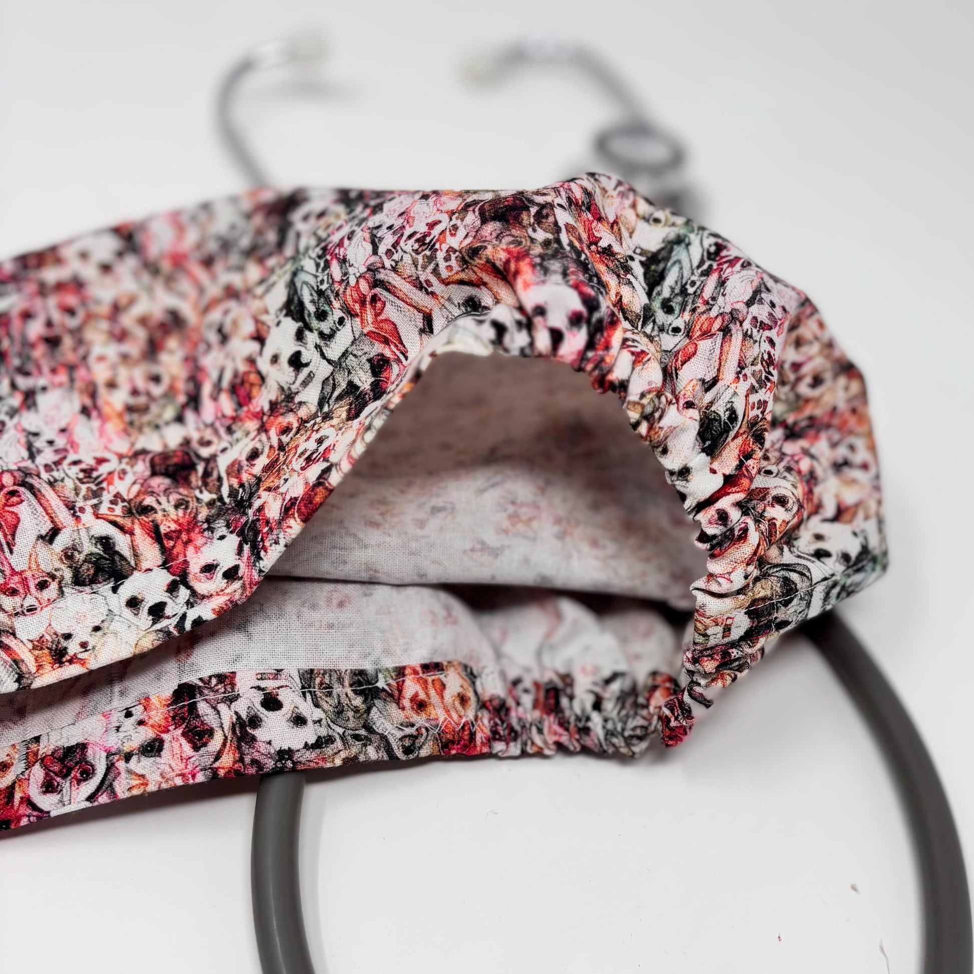 DOG MOSAIC European Style Surgical Scrub Cap or Snood for Women, Regular or Long Pixie, Elastic Gathered, Optional Ties, No Toggle