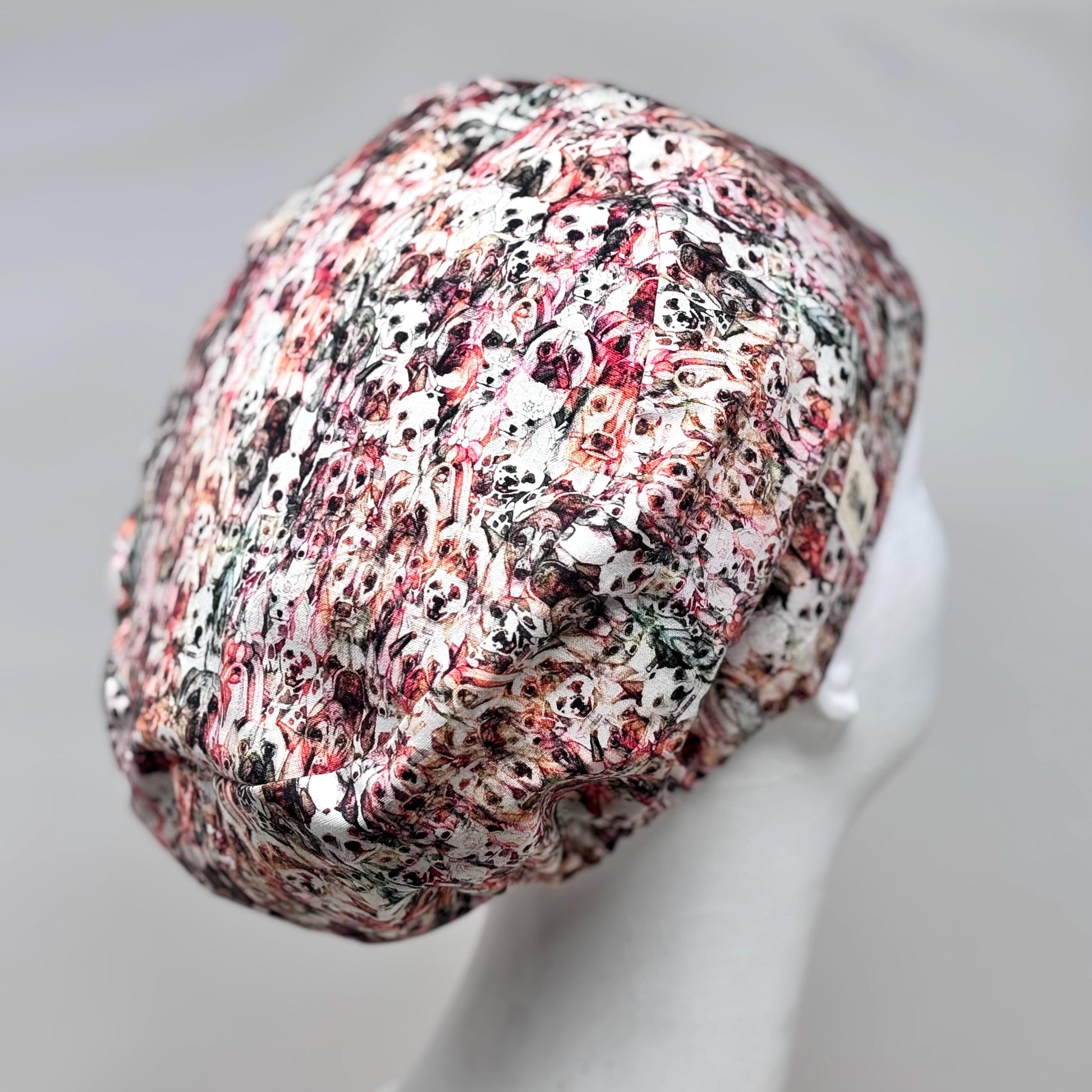 DOG MOSAIC European Style Surgical Scrub Cap or Snood for Women, Regular or Long Pixie, Elastic Gathered, Optional Ties, No Toggle